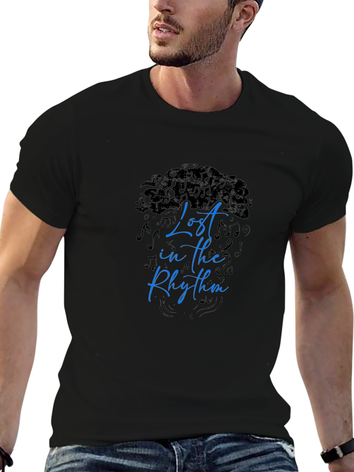 Lost in the Rhythm Mens Black Graphic Tee