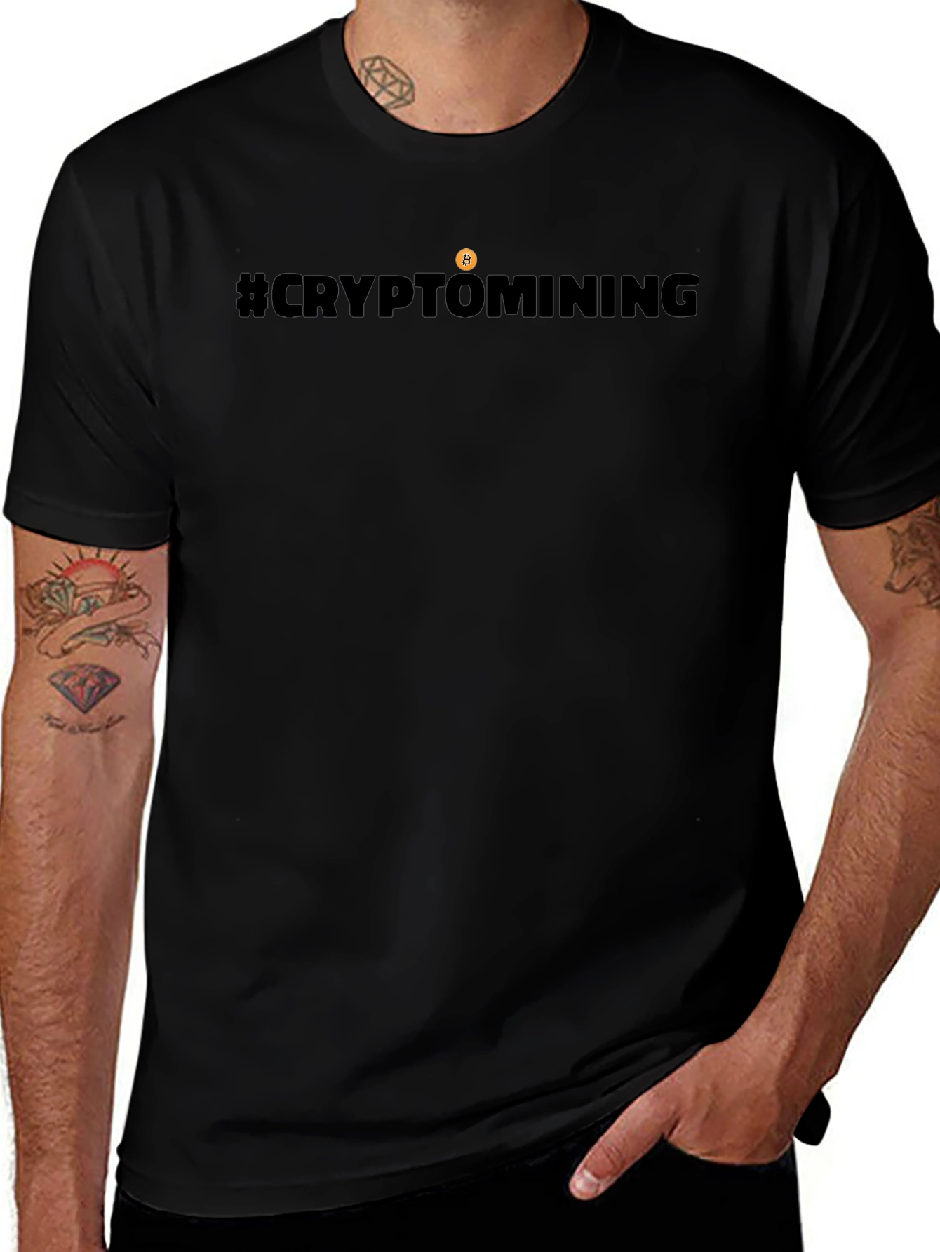 #CryptoMining Bitcoin T-Shirt - Black Crew Neck Tee