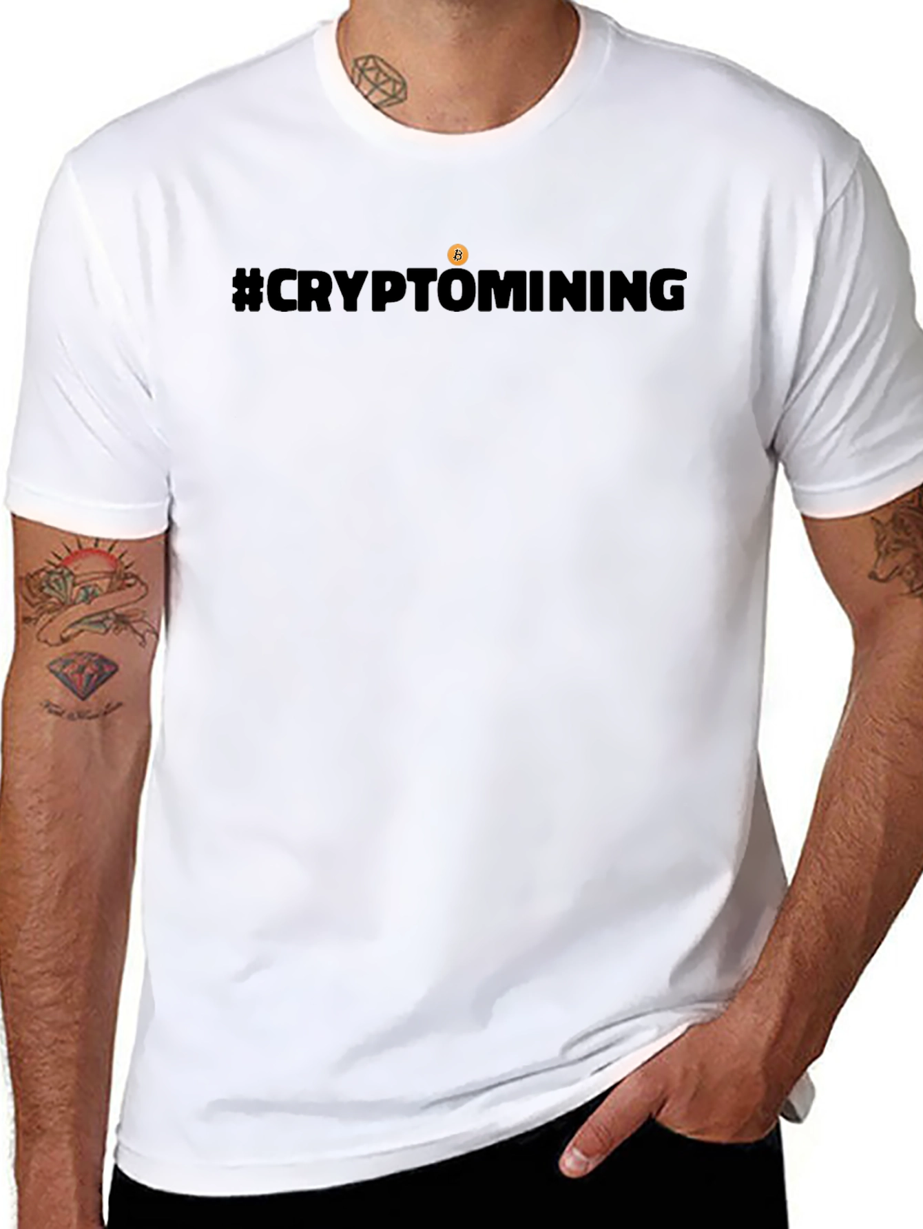 #CryptoMining Bitcoin T-Shirt - Black Crew Neck Tee