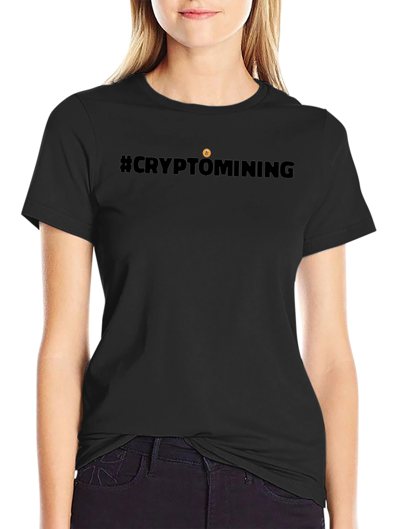 #CryptoMining Bitcoin T-Shirt - Black Crew Neck Tee