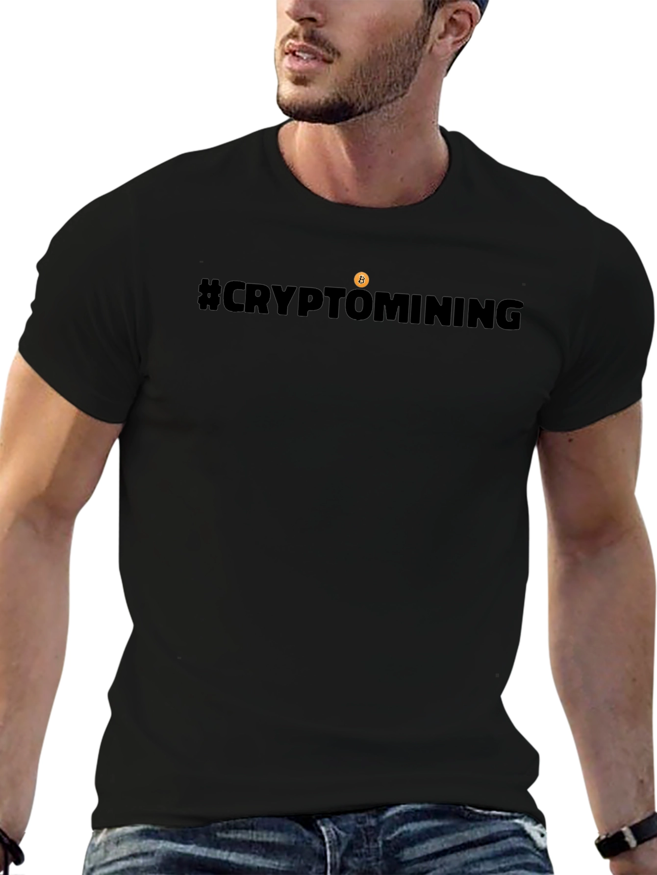 #CryptoMining Bitcoin T-Shirt - Black Crew Neck Tee
