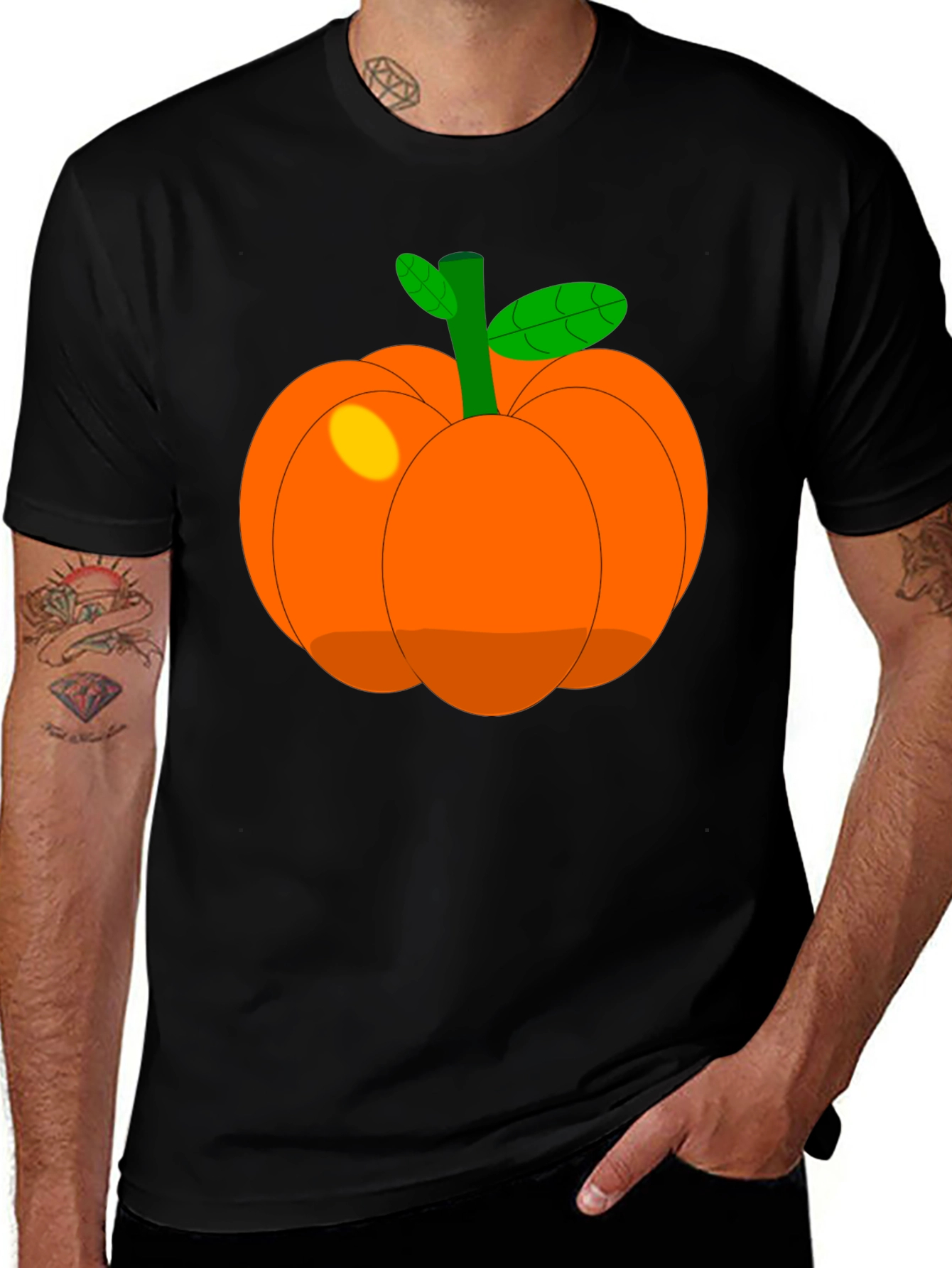 Whimsical Pumpkin Graphic T-Shirt - Black