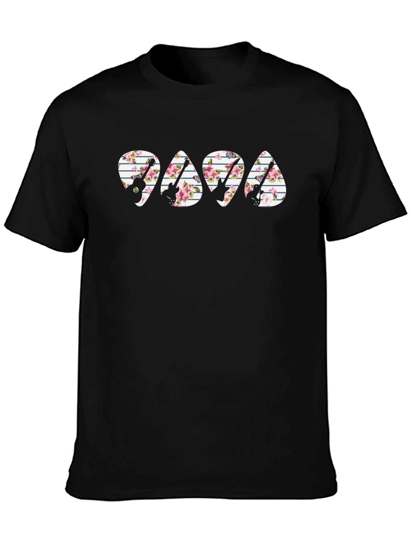 Floral Guitar Pick T-Shirt - Papa Rocker