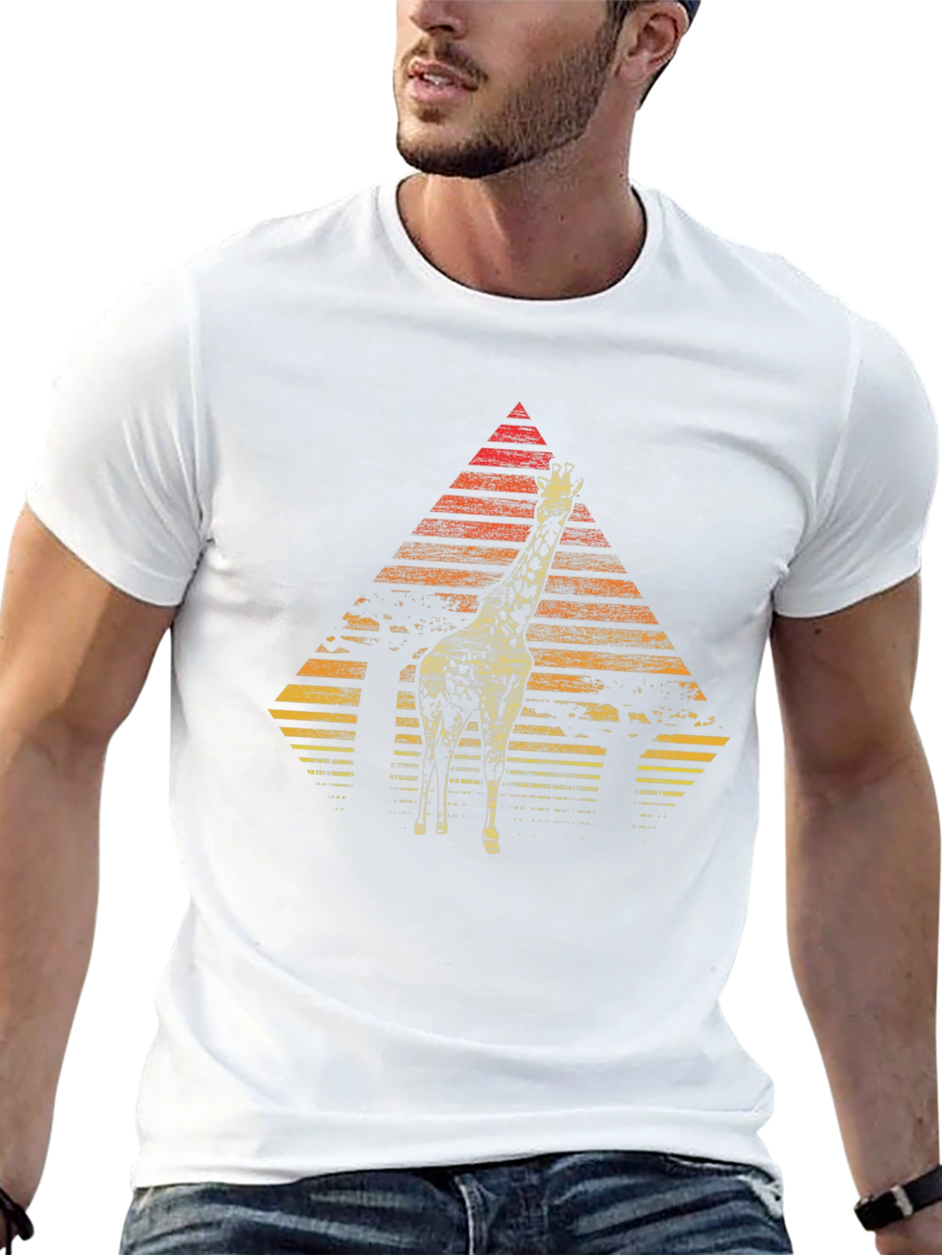 Giraffe Sunset Graphic Tee - Stylish Mens Black T-Shirt