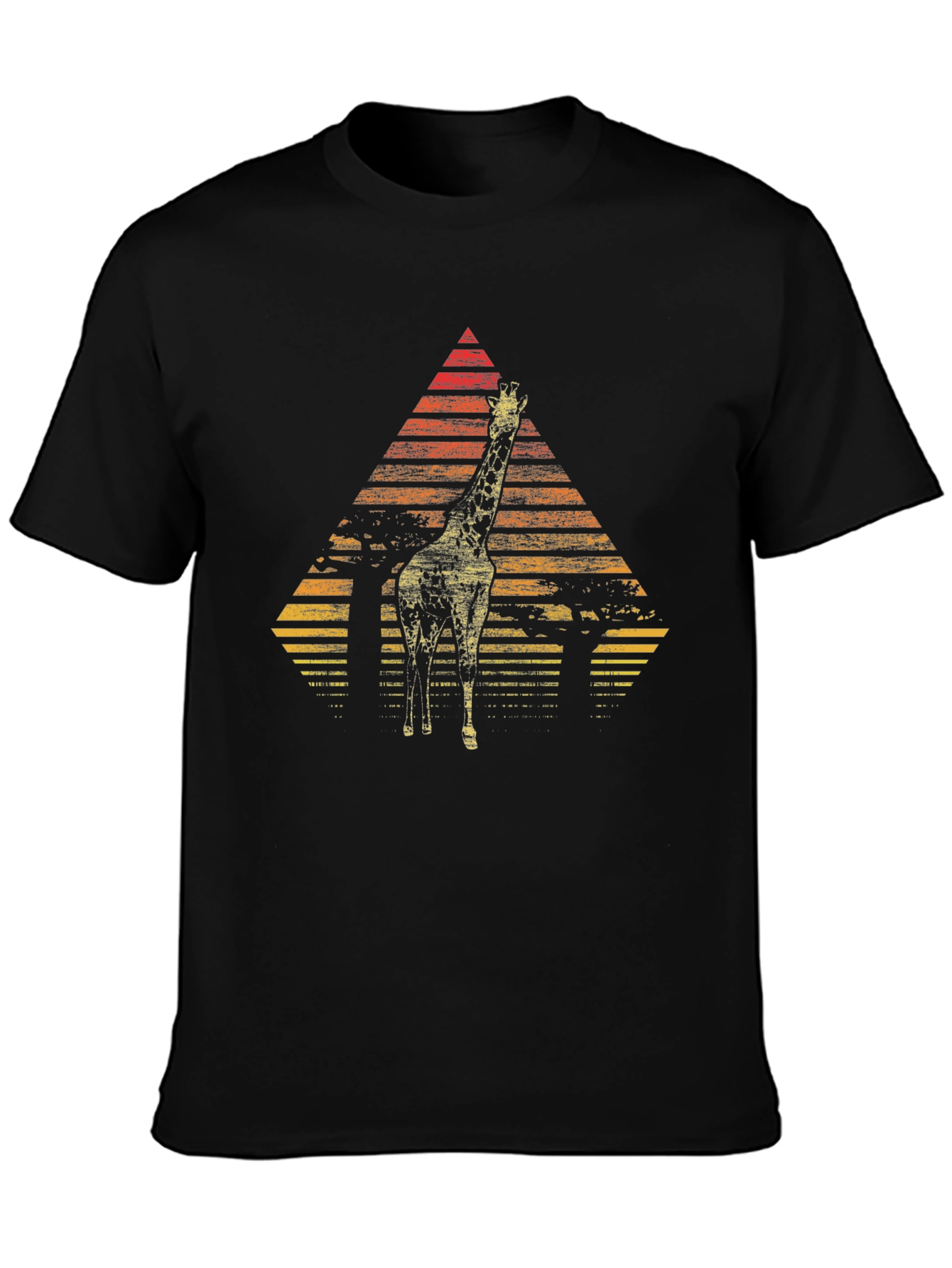 Giraffe Sunset Graphic Tee - Stylish Mens Black T-Shirt