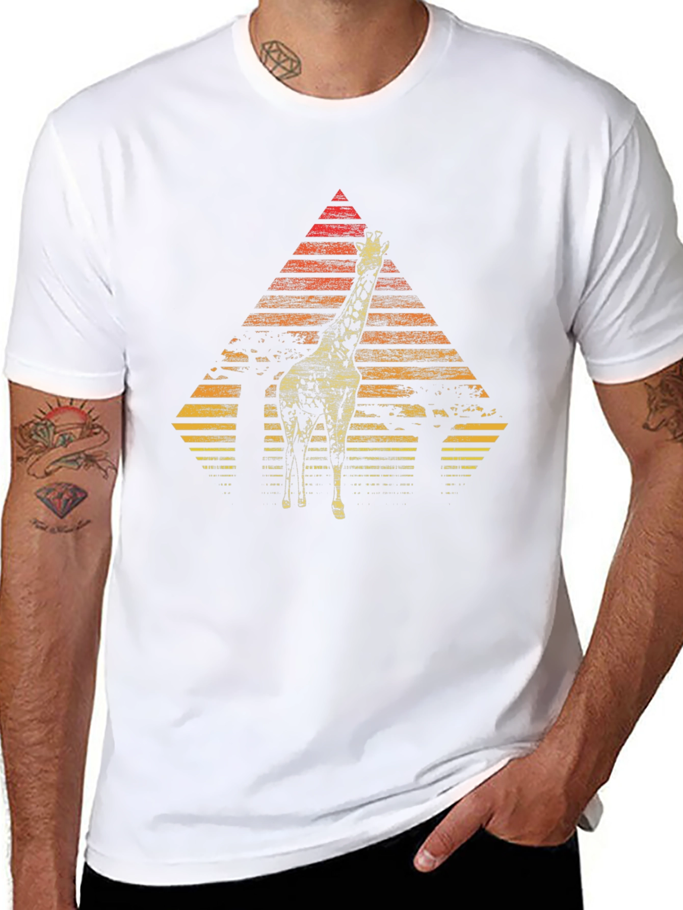 Giraffe Sunset Graphic Tee - Stylish Mens Black T-Shirt