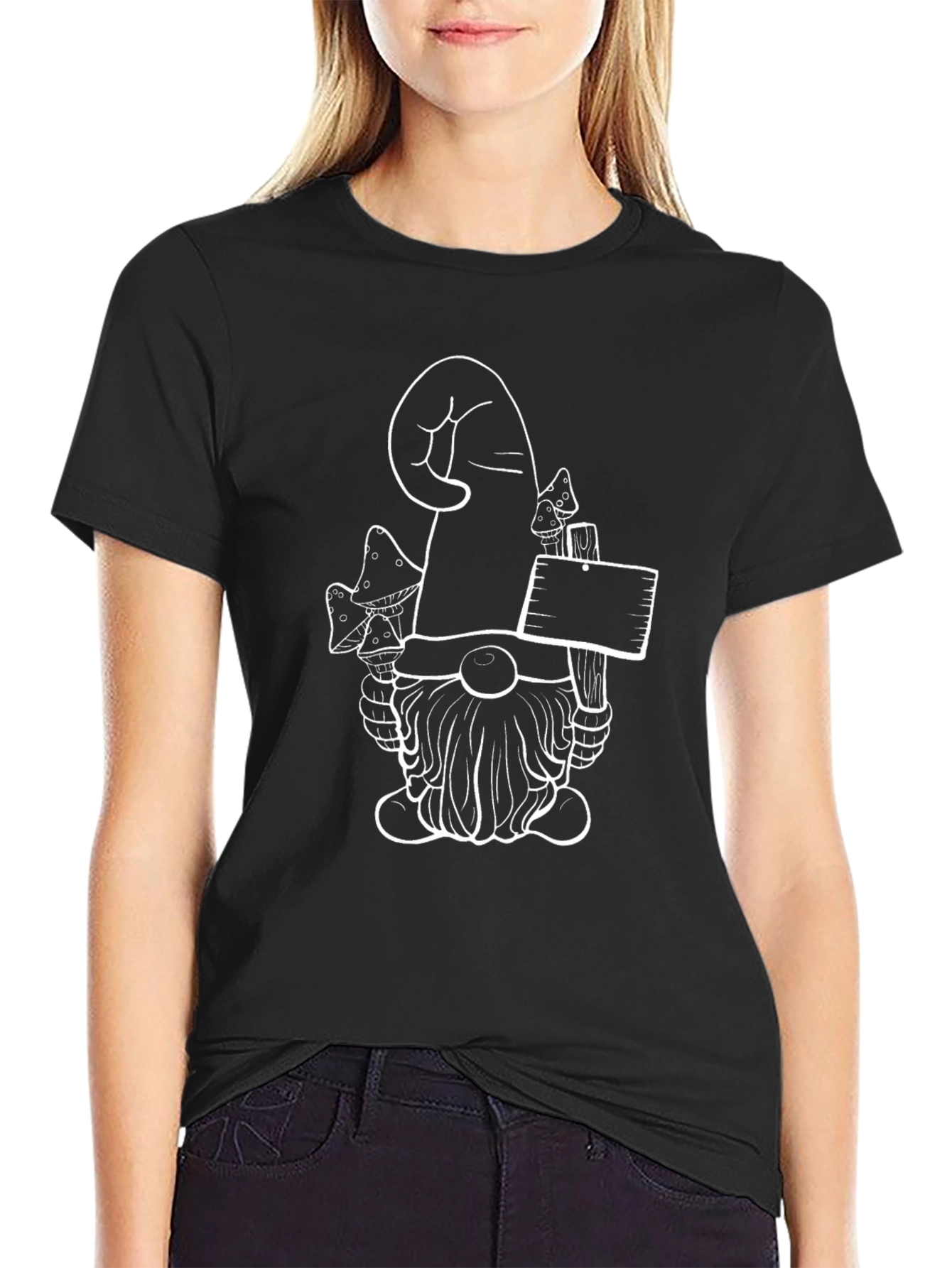 Mushroom Gnome Graphic Tee - Black