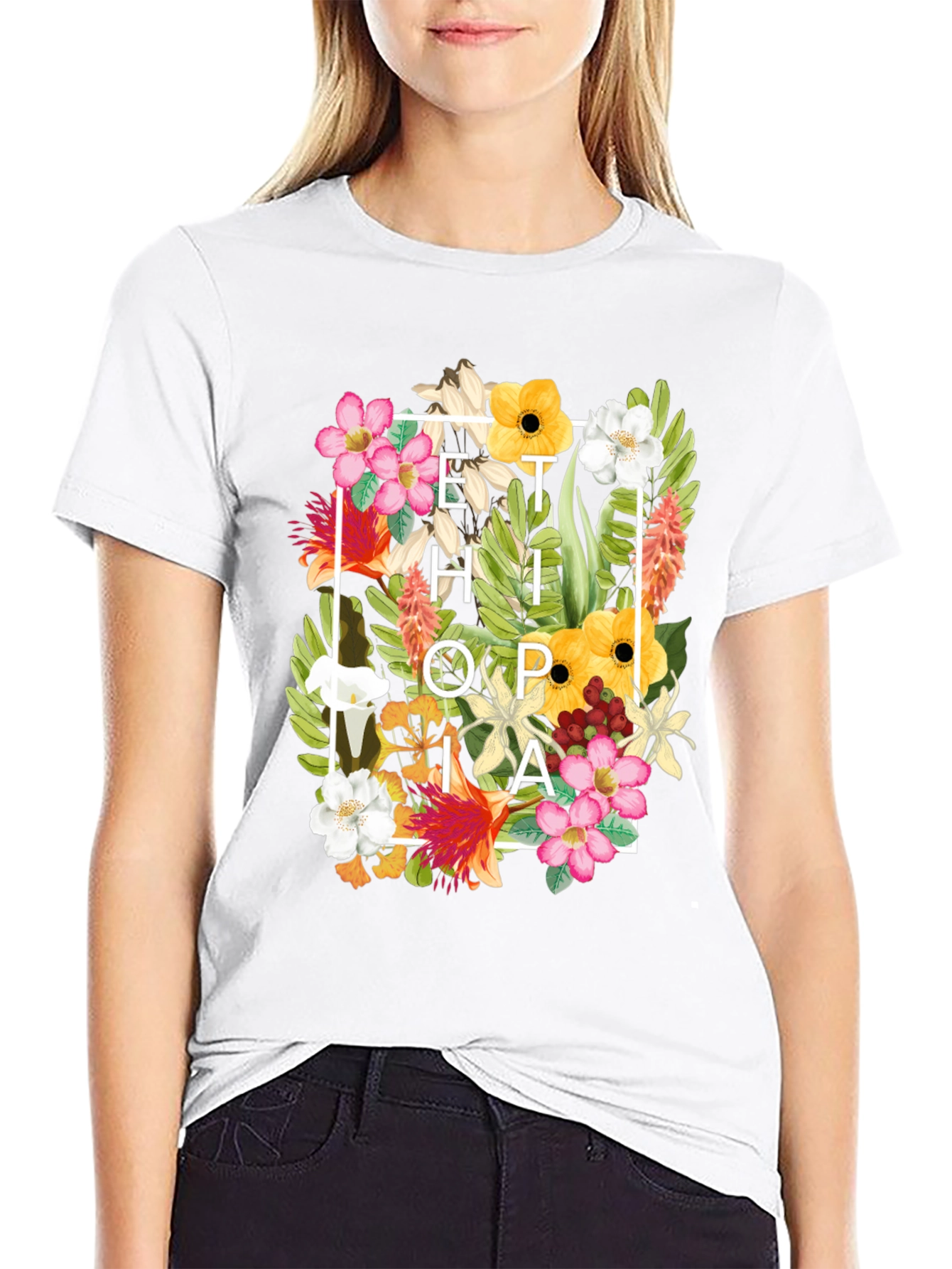 Floral Ethiopia Print T-Shirt