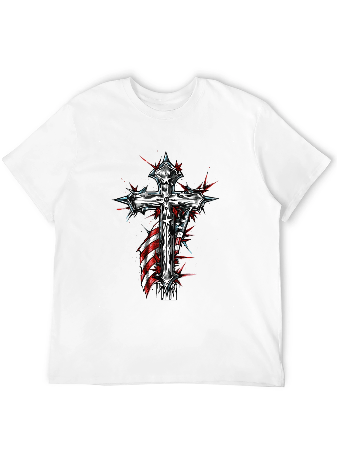Cross & American Flag Graphic Black T-Shirt