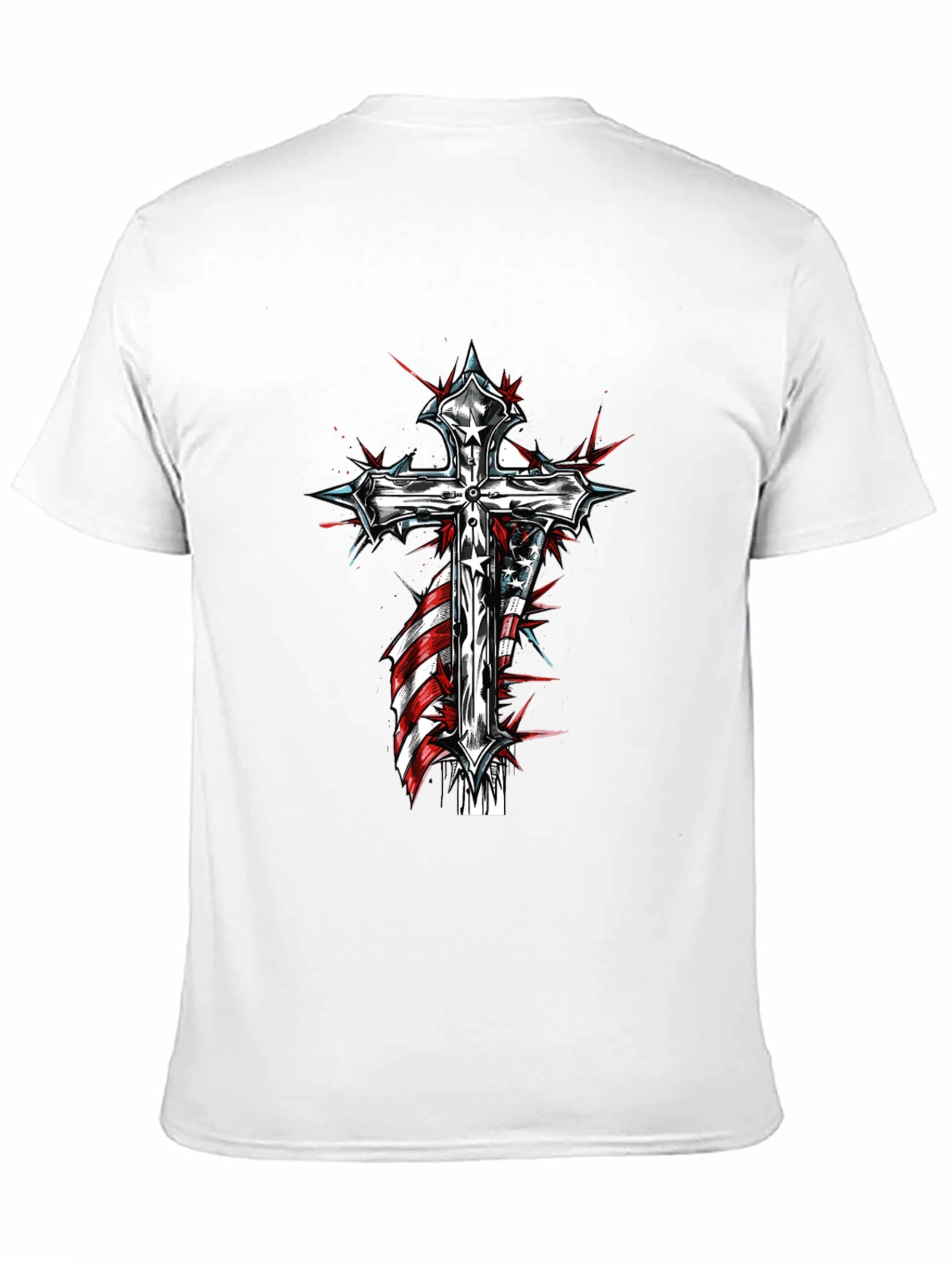 Cross & American Flag Graphic Black T-Shirt