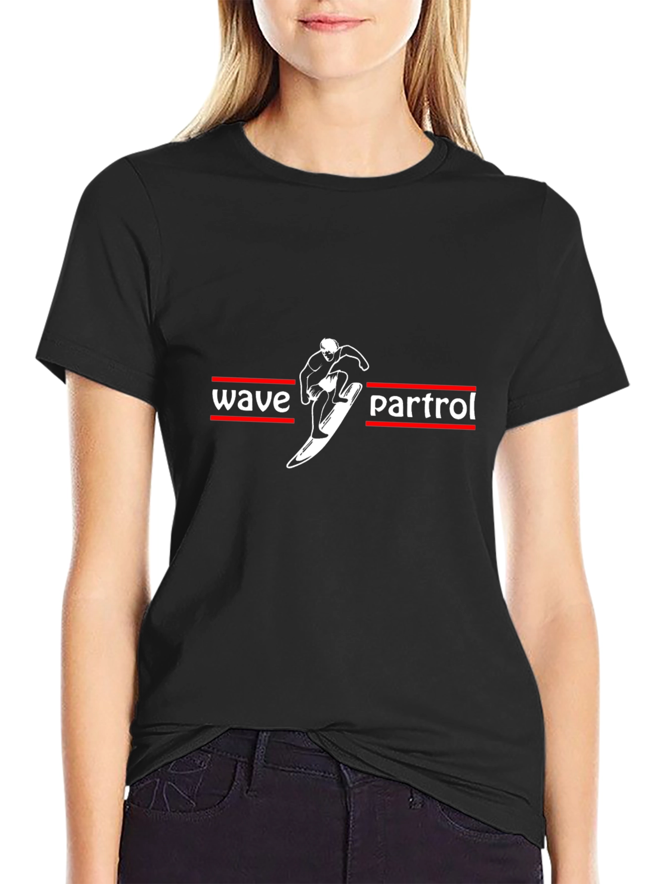Wave Patrol Surfer Graphic T-Shirt - Black