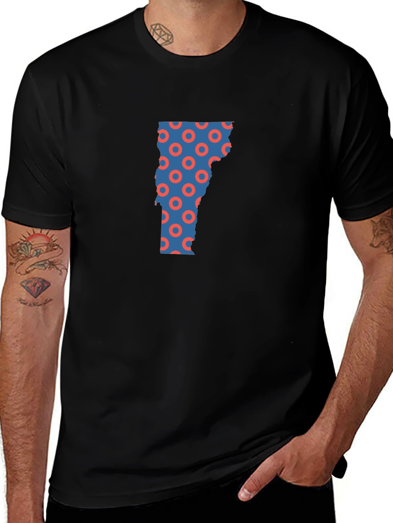 Vermont State Donut Pattern Mens Black T-Shirt