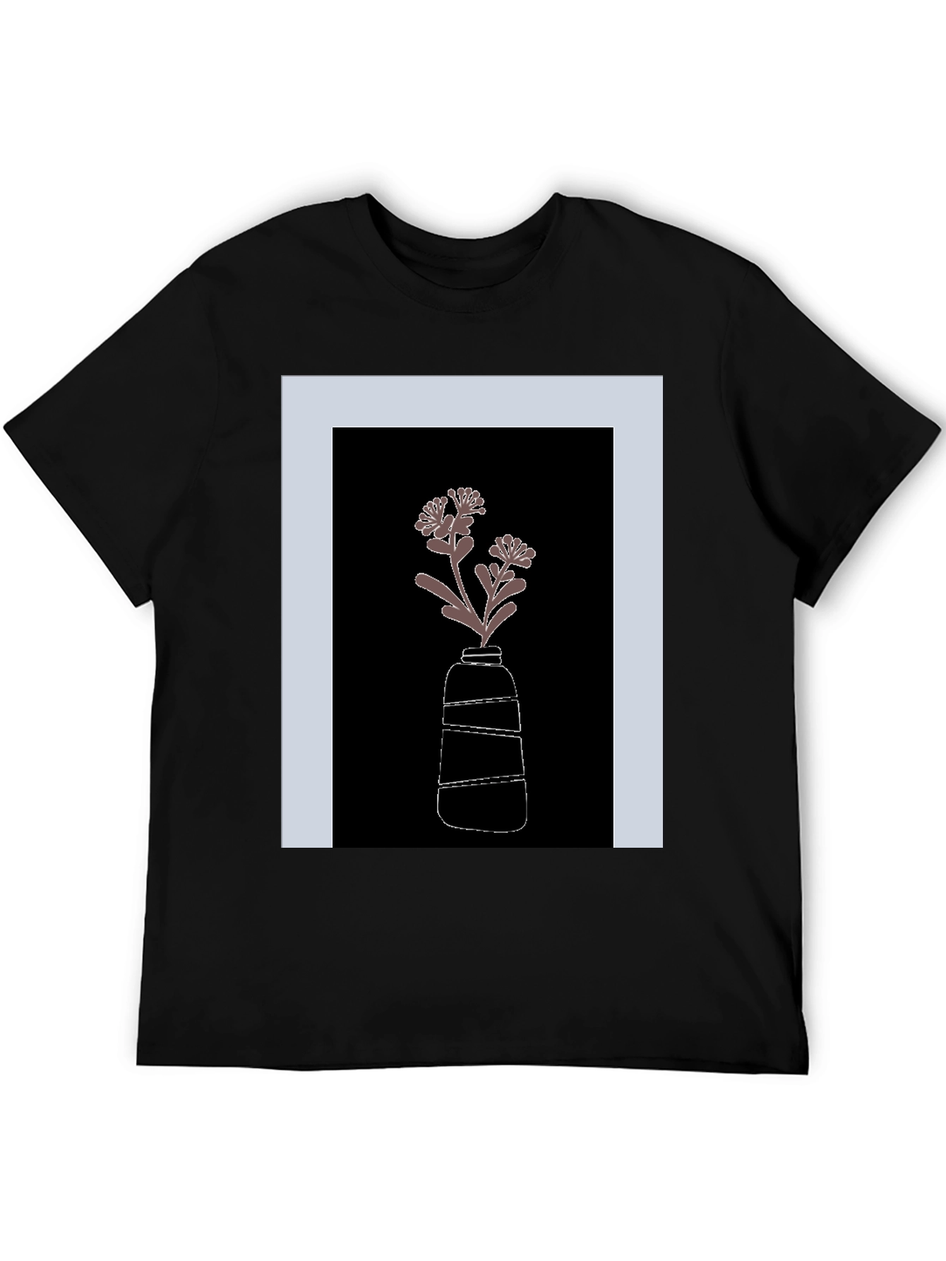 Black T-Shirt with Flower Vase Graphic