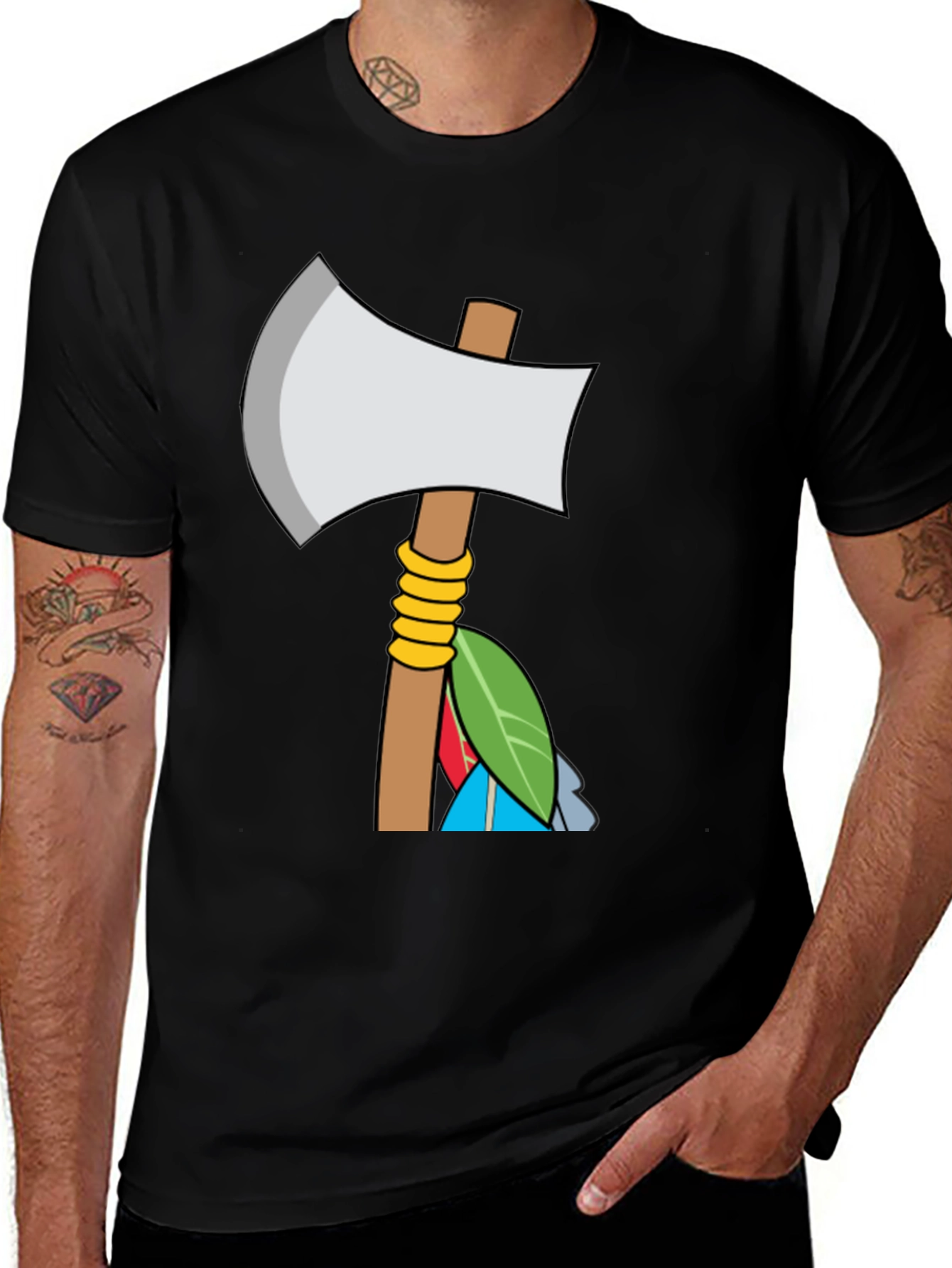 Axe & Feathers Graphic Tee - Black Cotton Blend