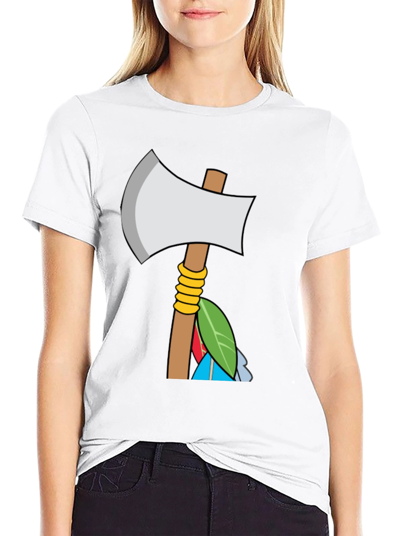 Axe & Feathers Graphic Tee - Black Cotton Blend