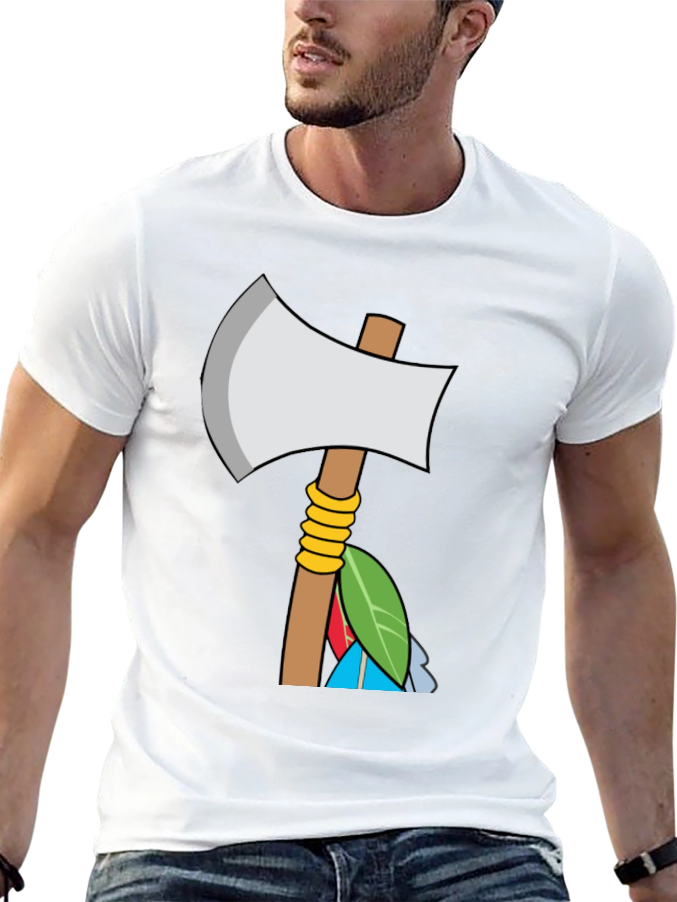 Axe & Feathers Graphic Tee - Black Cotton Blend