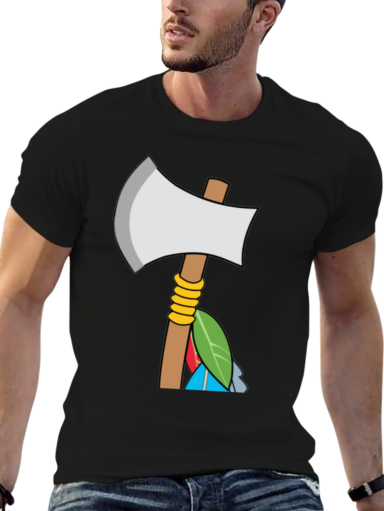 Axe & Feathers Graphic Tee - Black Cotton Blend