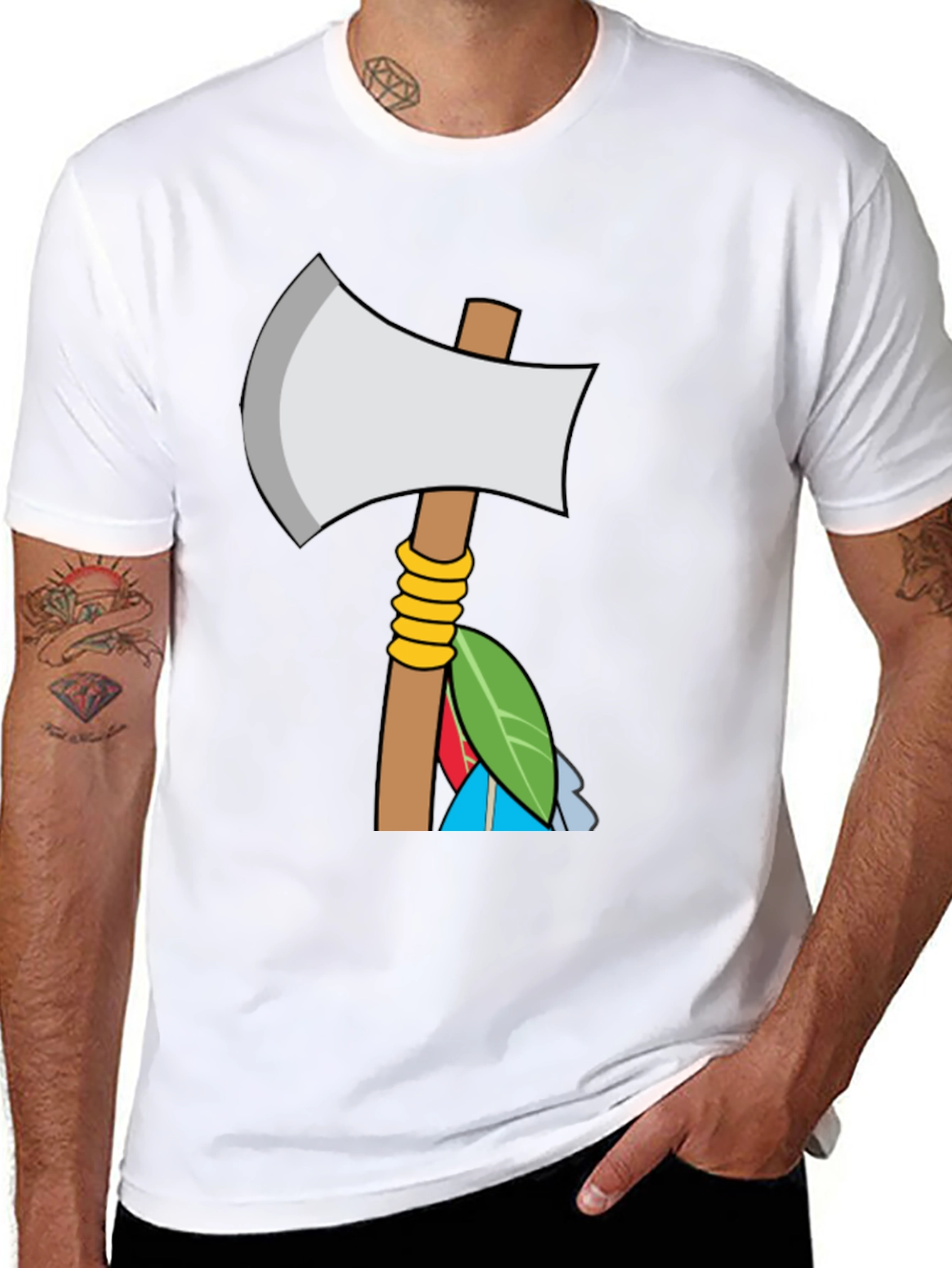 Axe & Feathers Graphic Tee - Black Cotton Blend