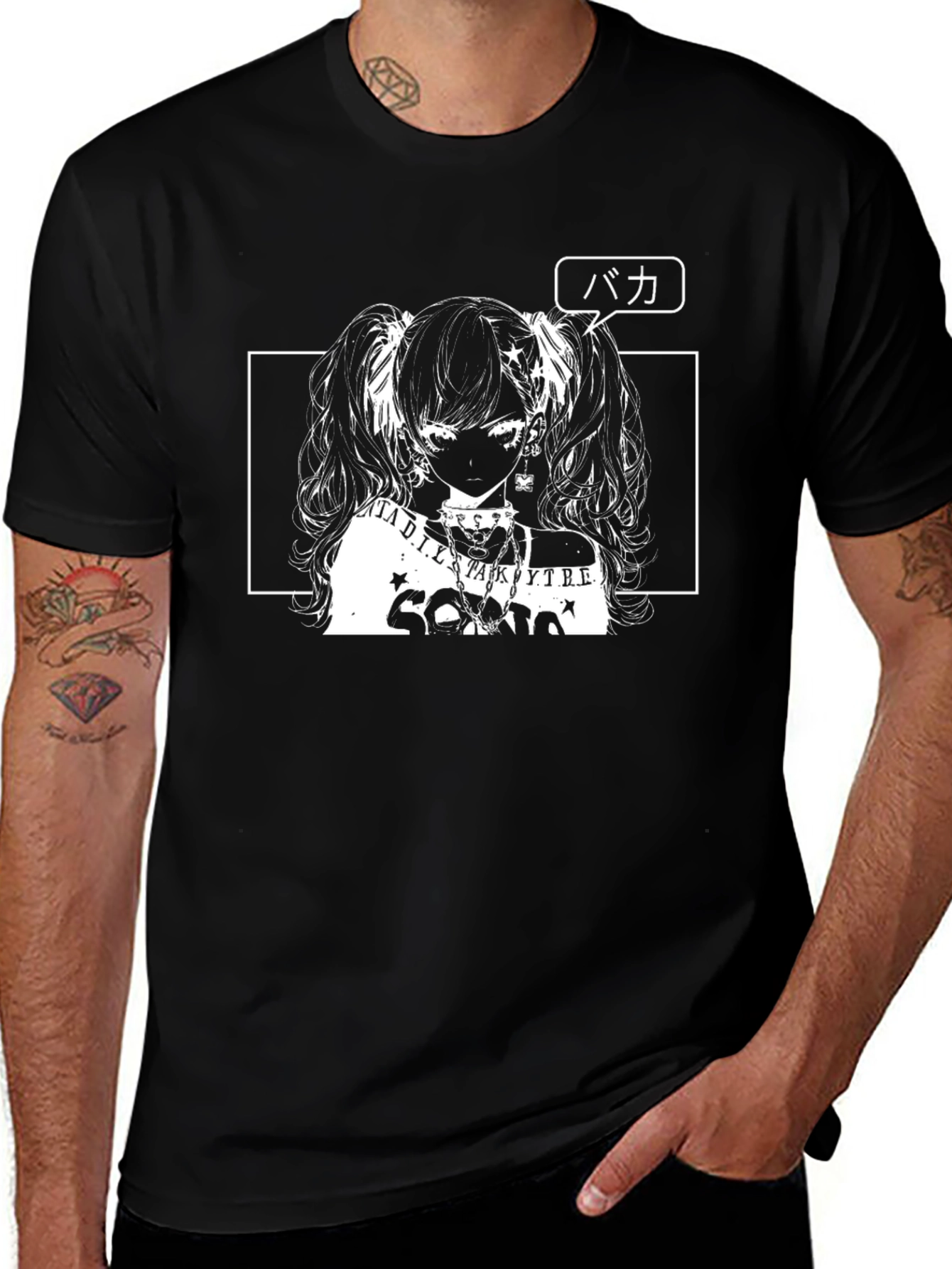 Anime Girl Graphic Tee - Black Cotton Shirt