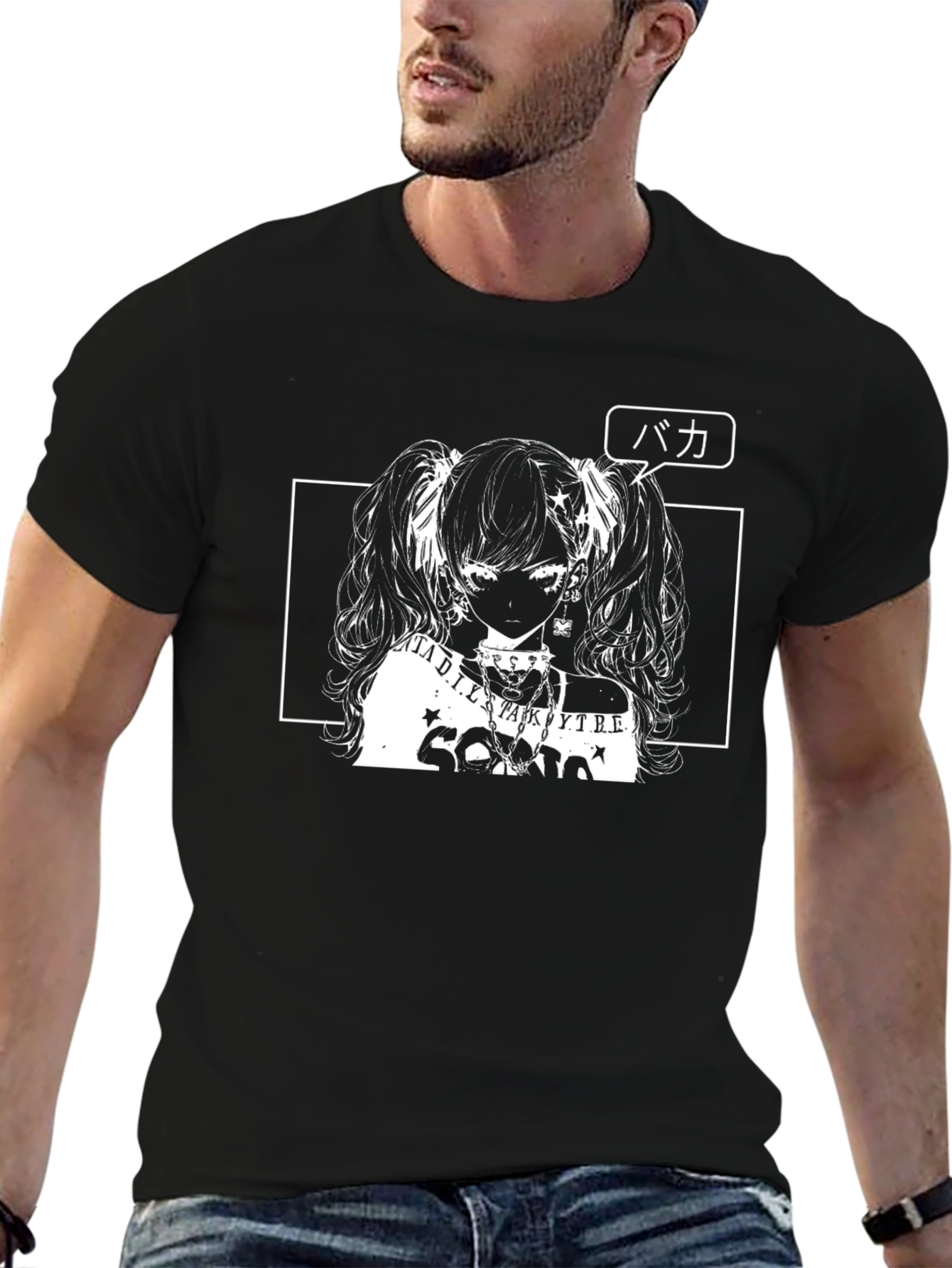 Anime Girl Graphic Tee - Black Cotton Shirt