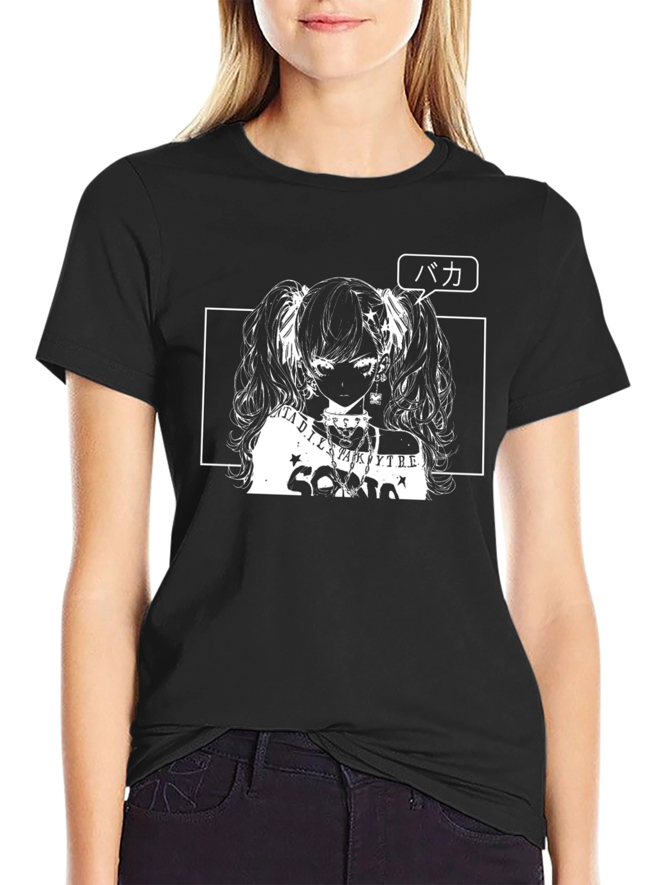 Anime Girl Graphic Tee - Black Cotton Shirt