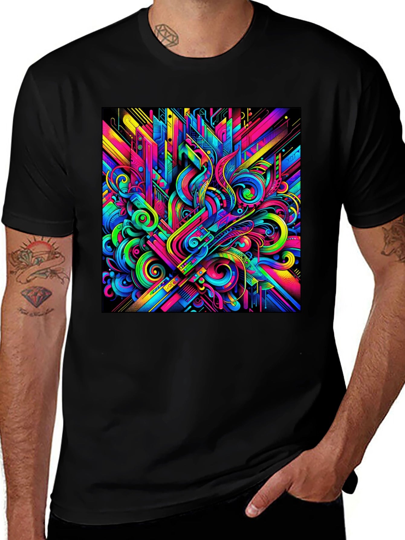 Psychedelic Abstract Art Black T-Shirt