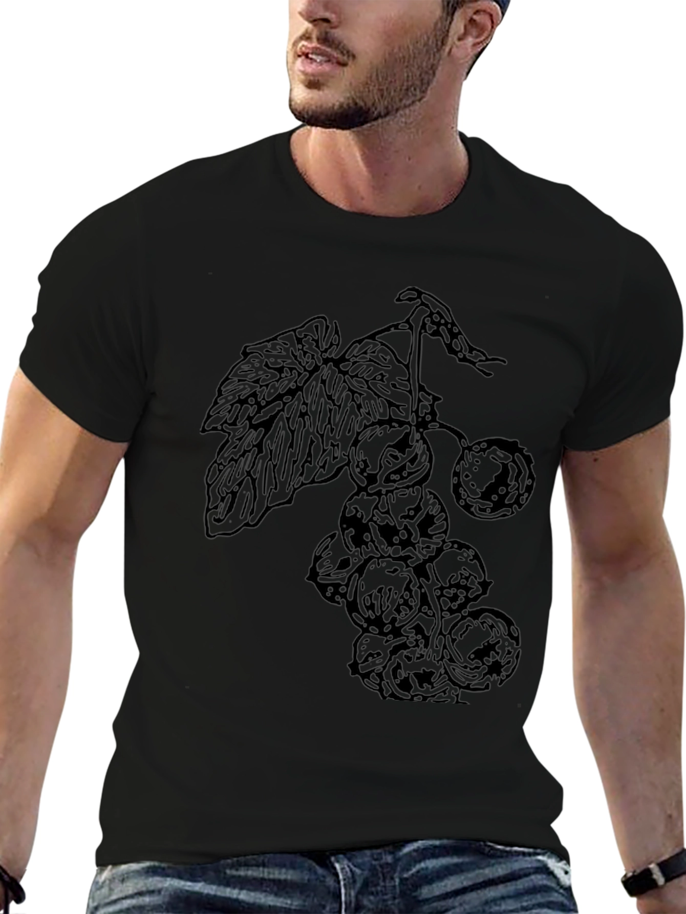 Black T-Shirt with Berry Print