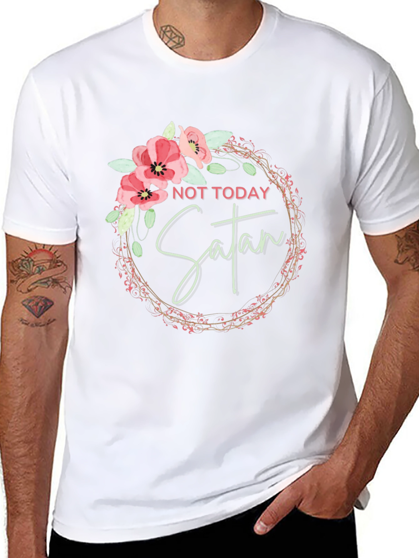 Not Today Satan Floral Wreath T-Shirt
