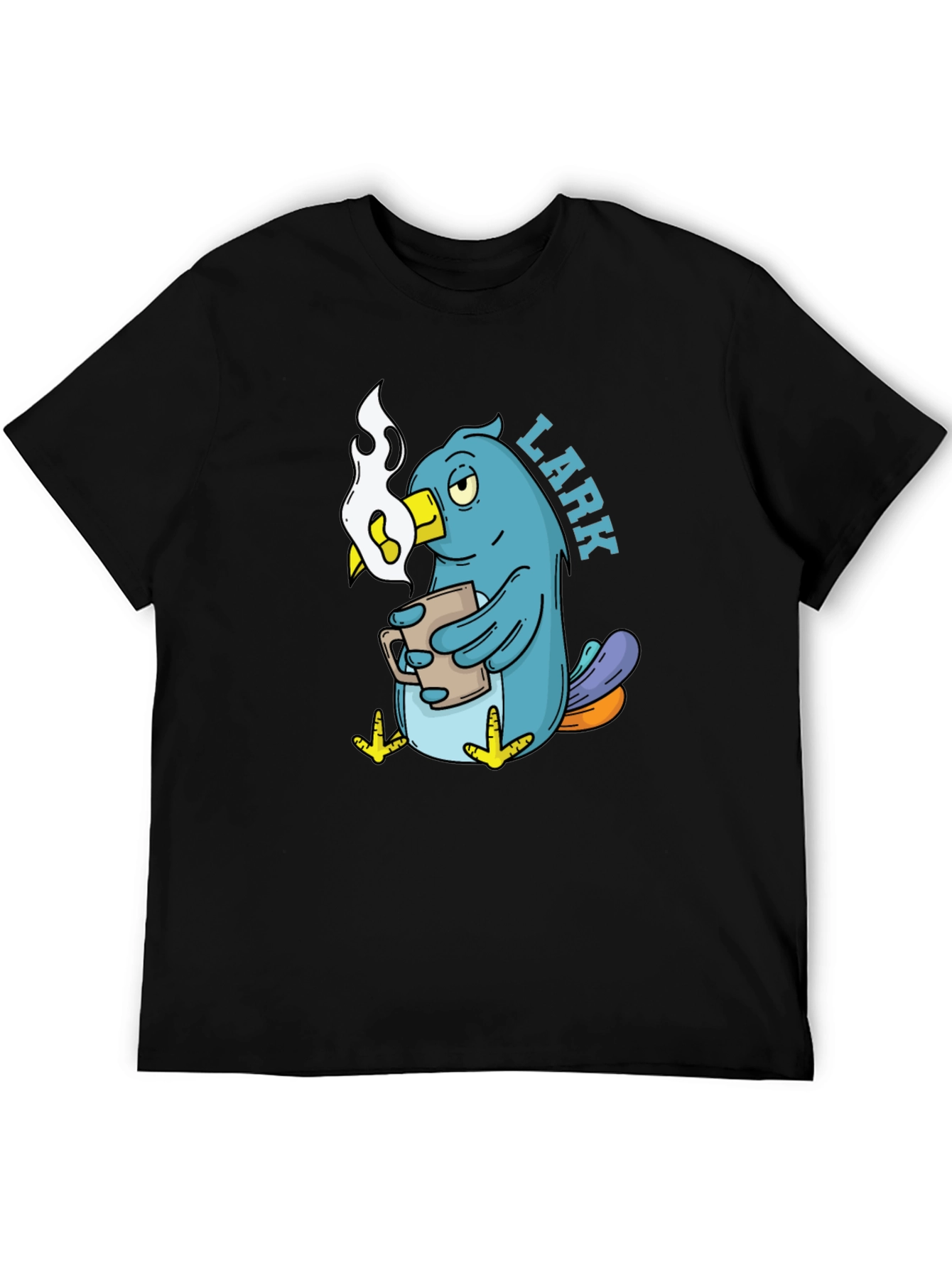 Lark Coffee T-Shirt - Black Cotton Cartoon Bird Design