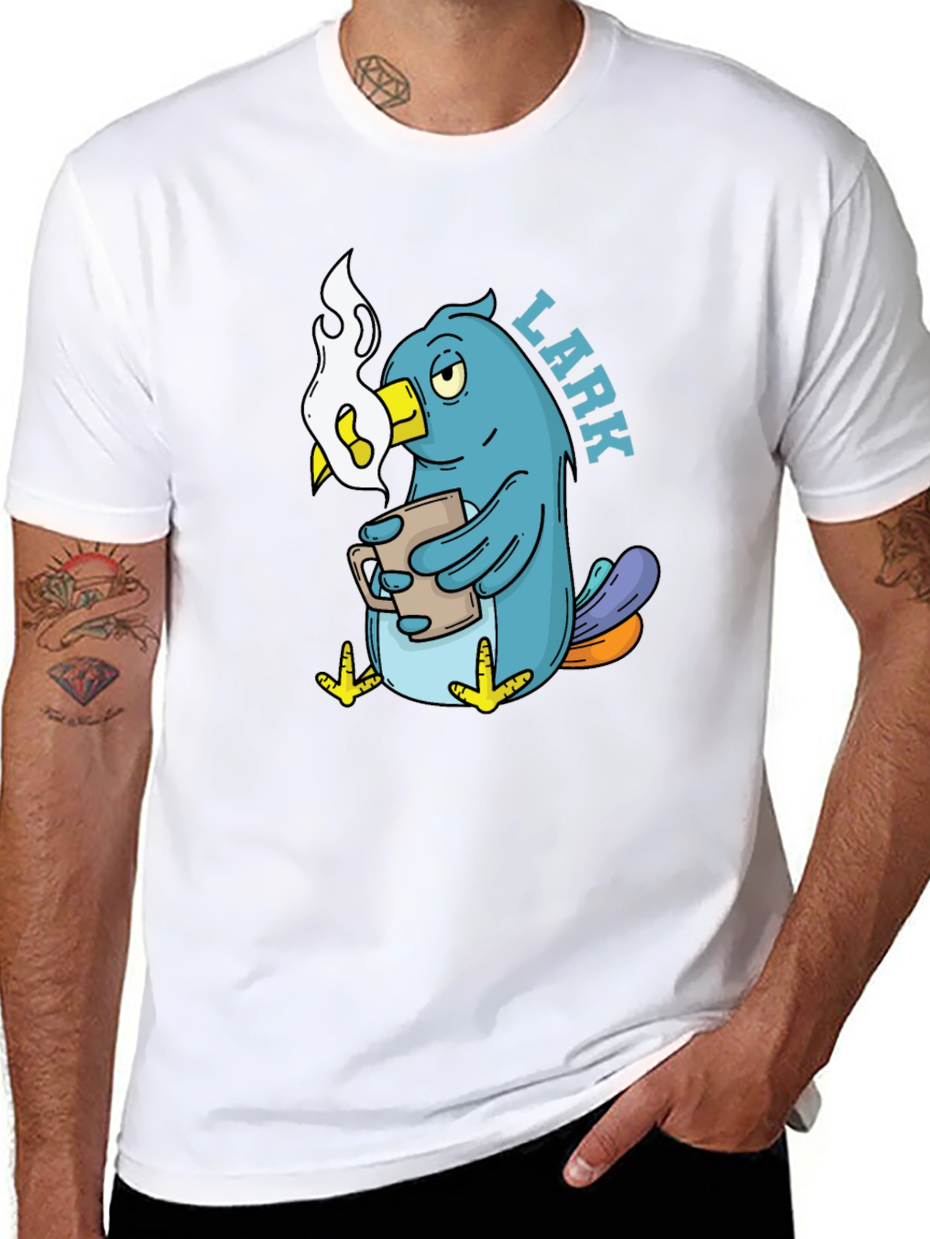 Lark Coffee T-Shirt - Black Cotton Cartoon Bird Design
