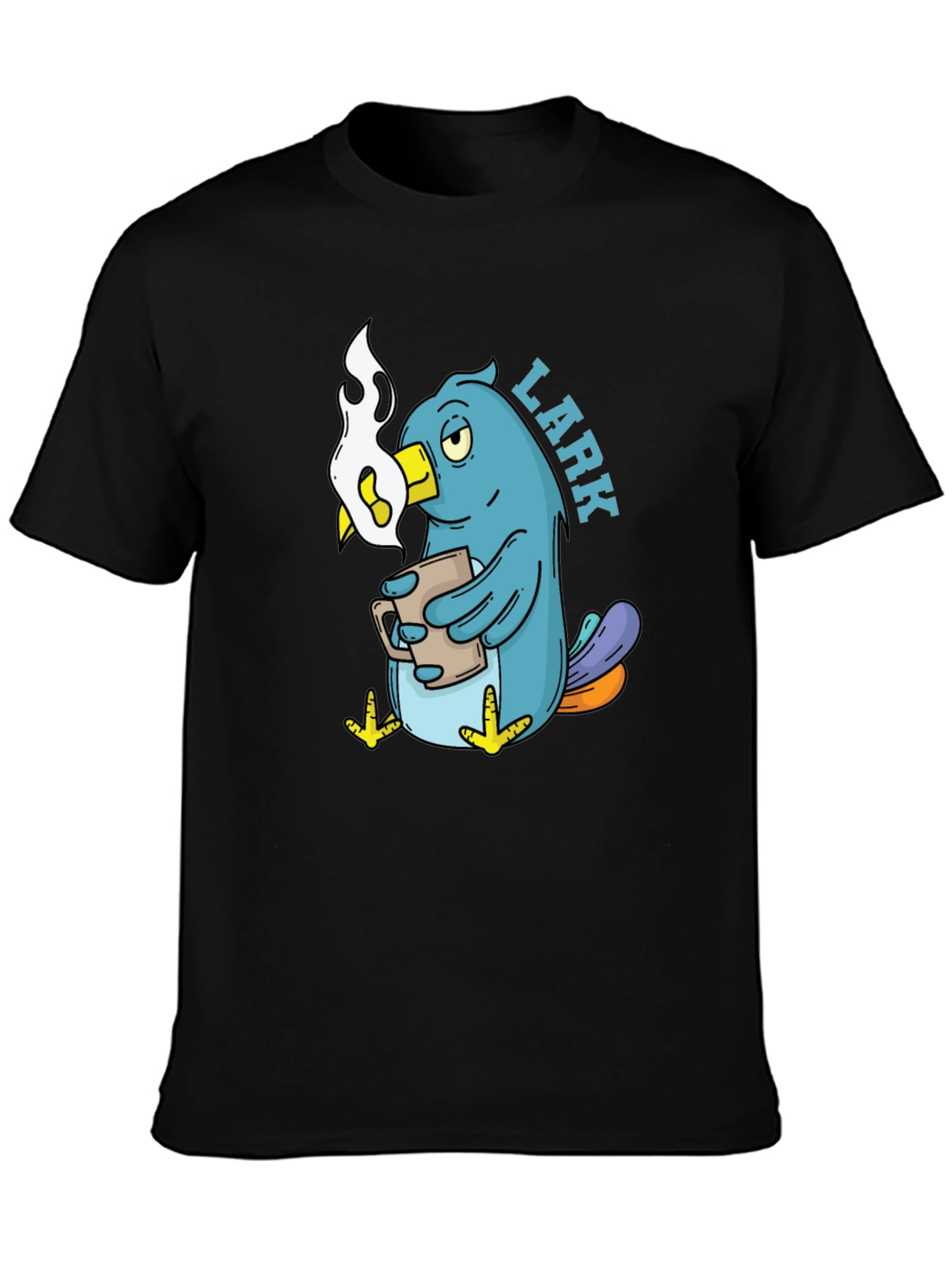 Lark Coffee T-Shirt - Black Cotton Cartoon Bird Design