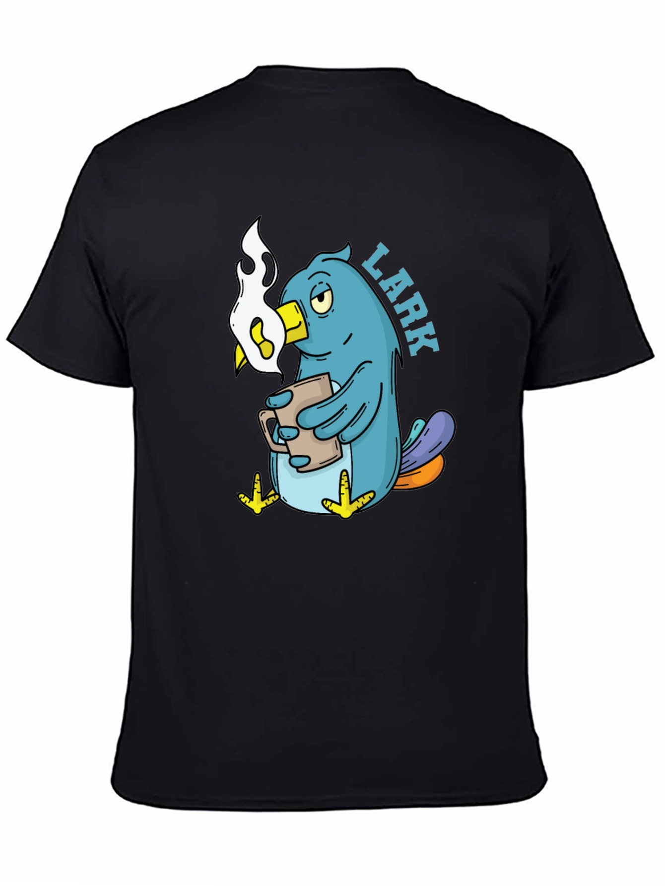 Lark Coffee T-Shirt - Black Cotton Cartoon Bird Design