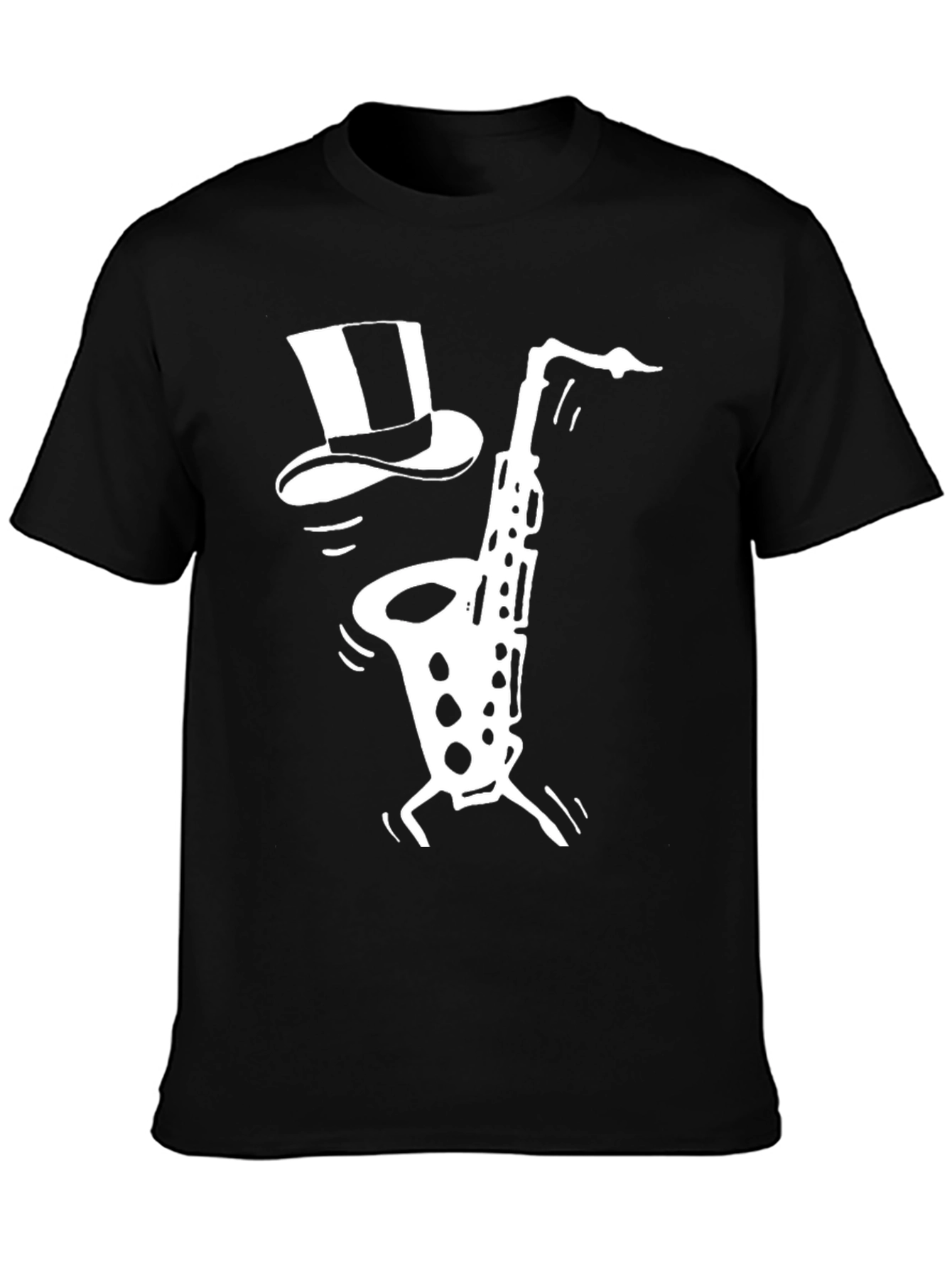 Black Saxophone Top Hat Graphic Tee