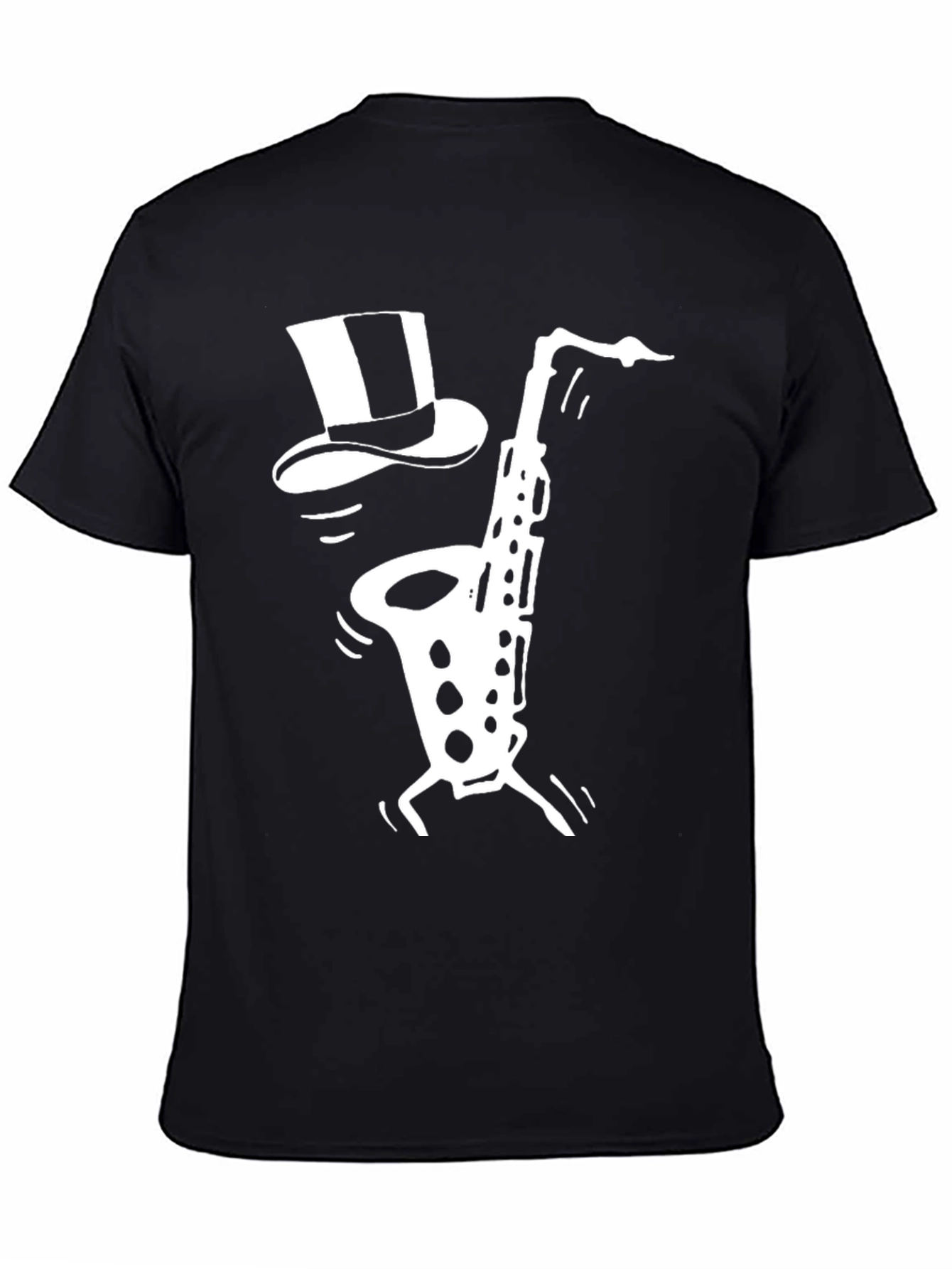 Black Saxophone Top Hat Graphic Tee