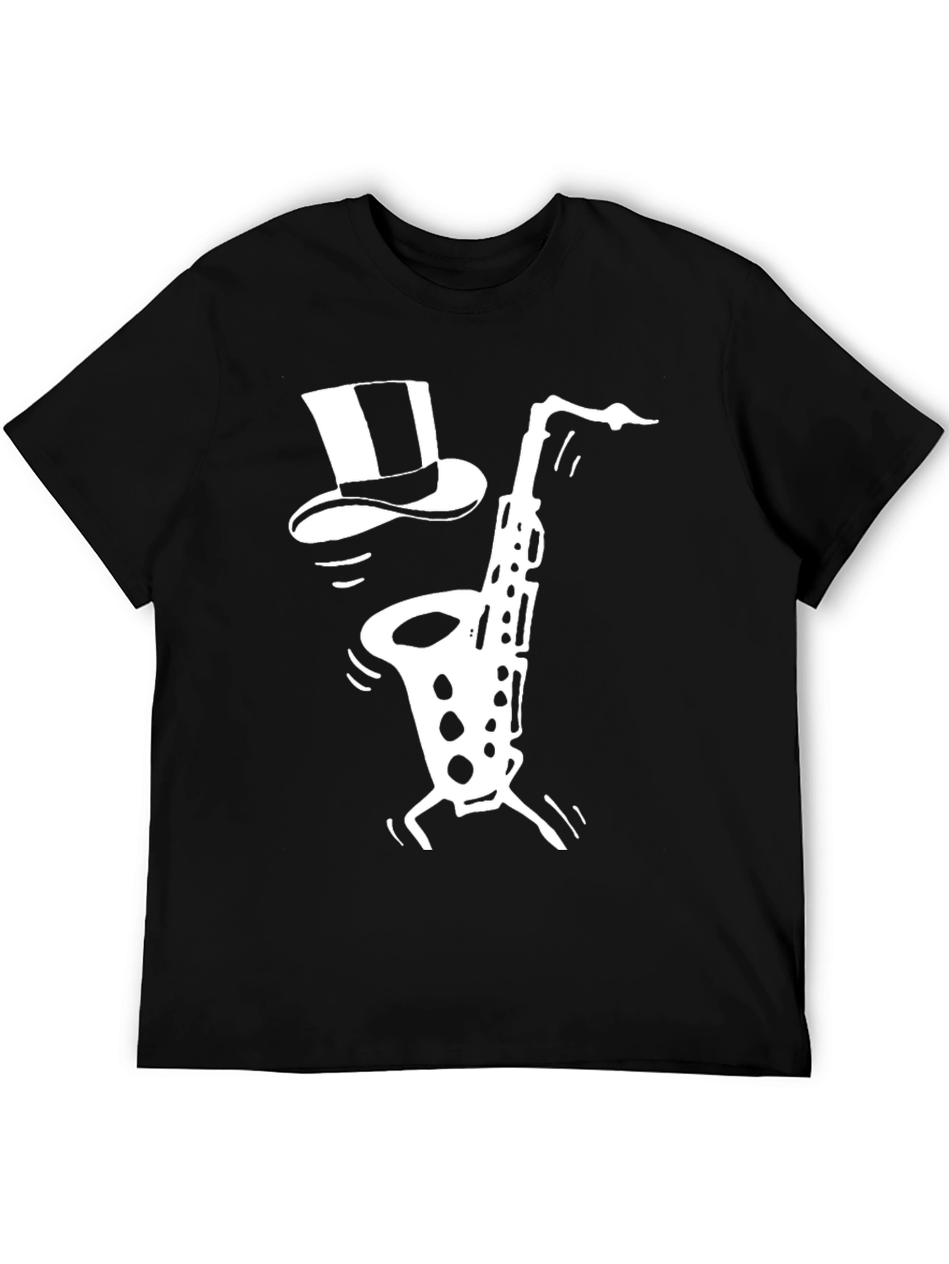 Black Saxophone Top Hat Graphic Tee