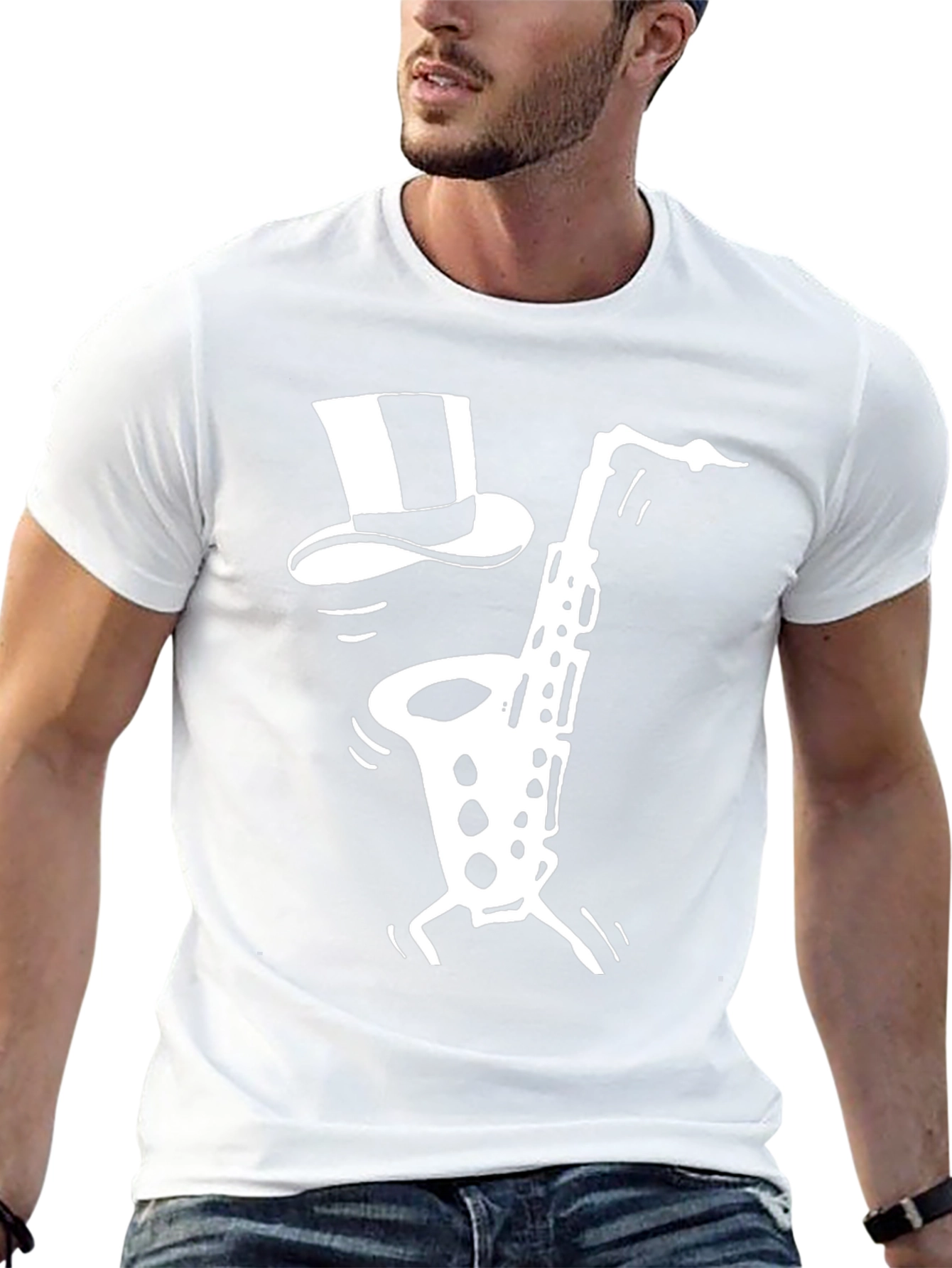 Black Saxophone Top Hat Graphic Tee