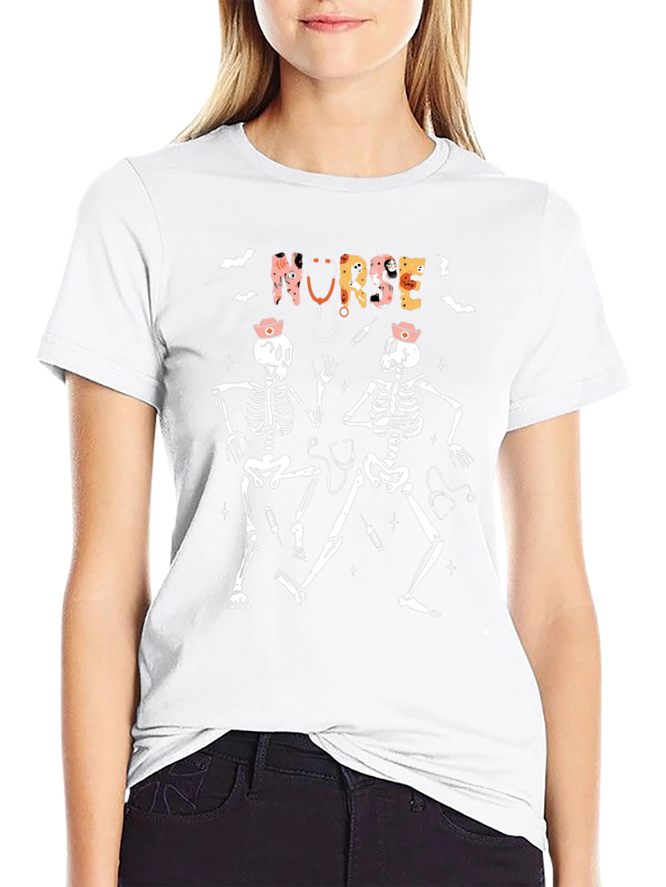 Halloween Nurse Skeleton Graphic T-Shirt