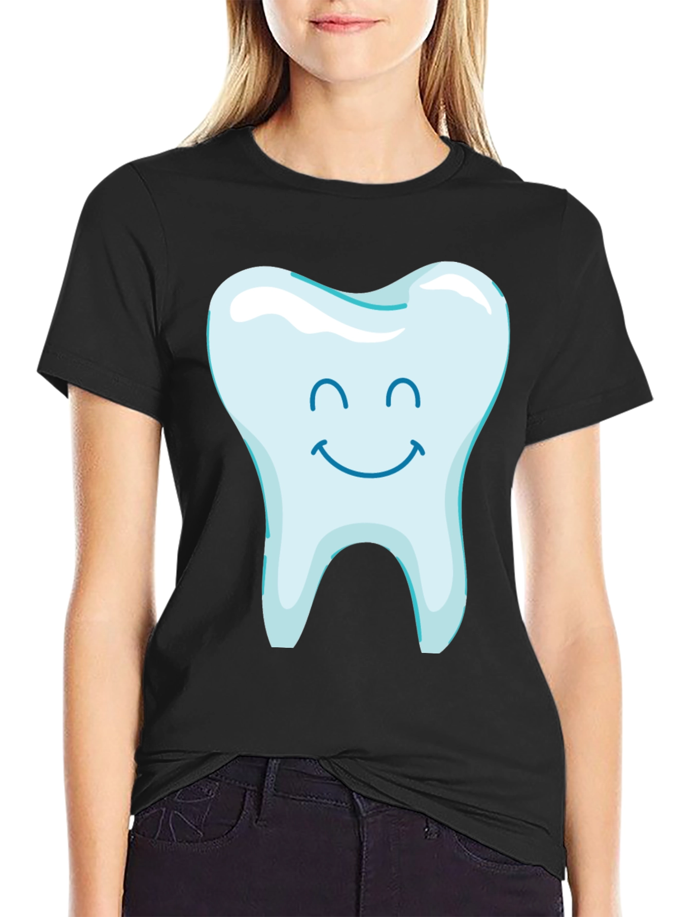 Happy Tooth Graphic Tee - Black Cotton Blend Shirt