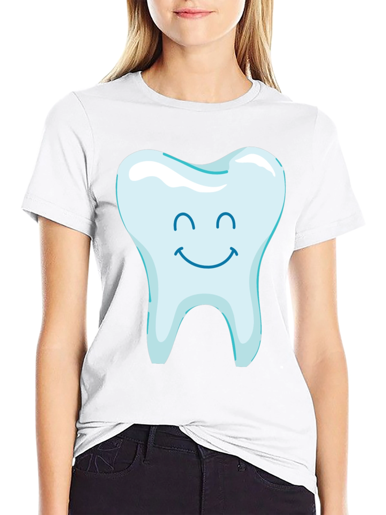 Happy Tooth Graphic Tee - Black Cotton Blend Shirt