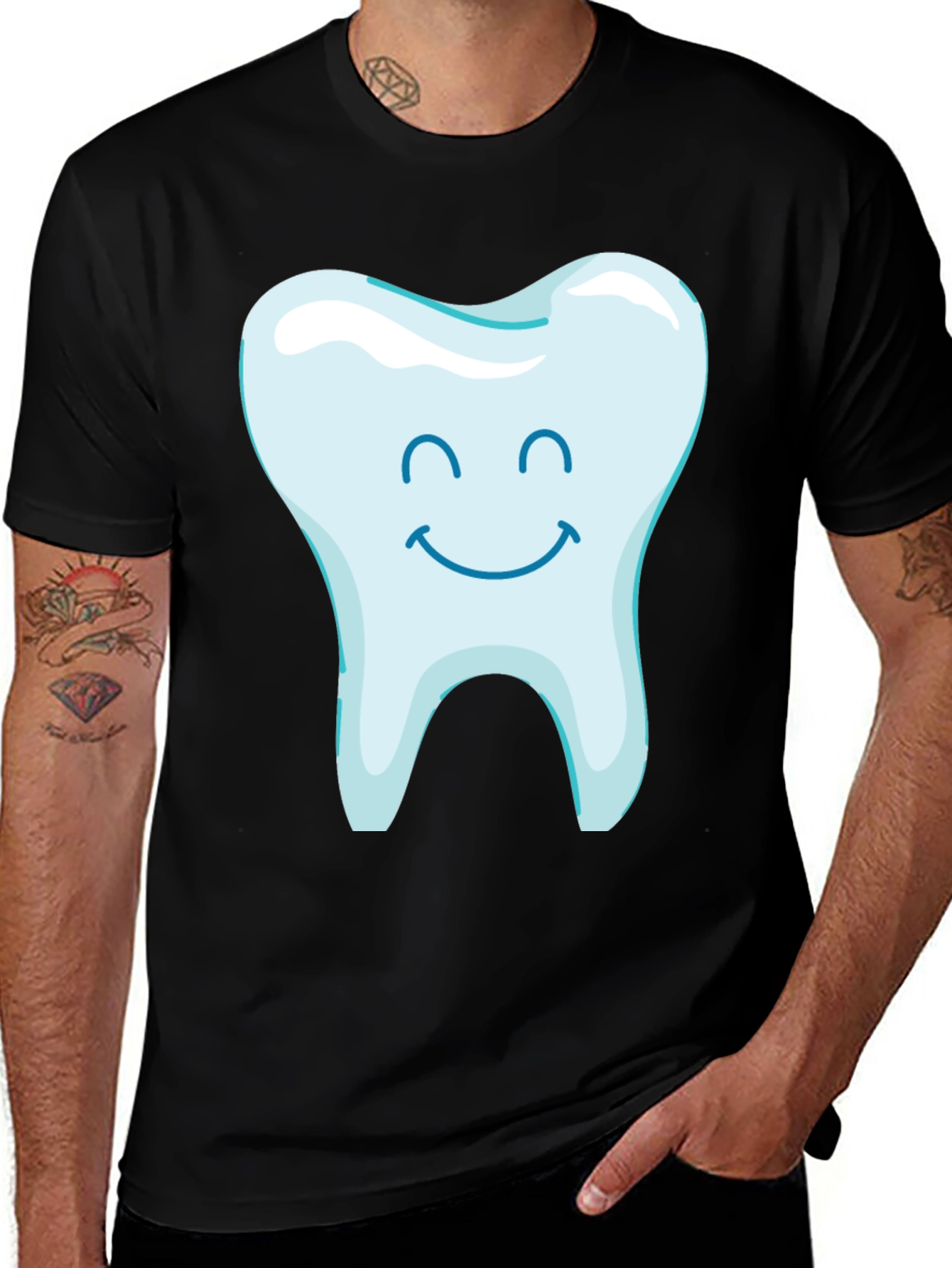 Happy Tooth Graphic Tee - Black Cotton Blend Shirt