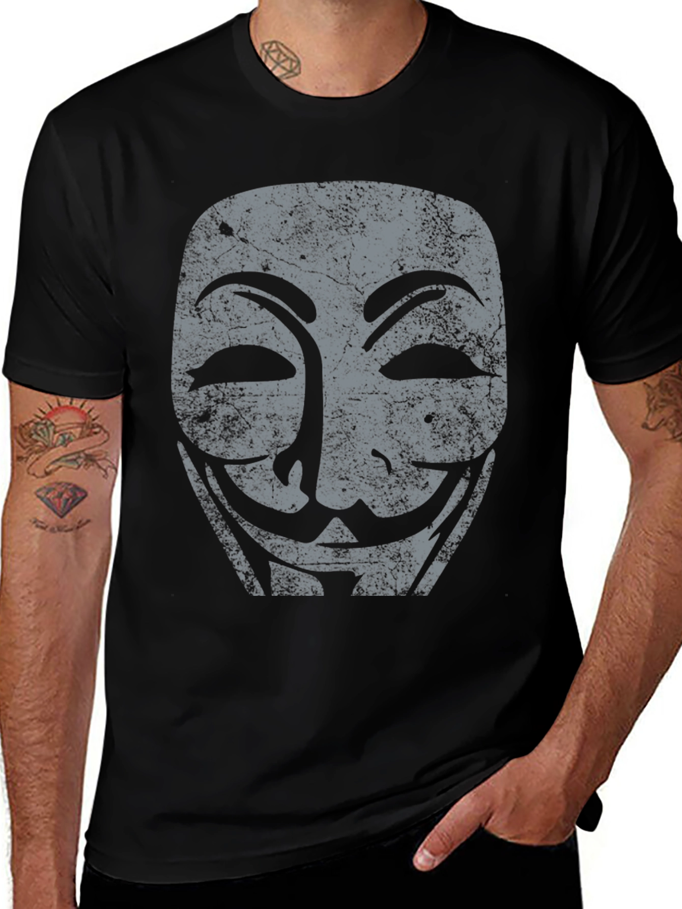 Anonymous Mask Graphic Tee - Black Cotton T-Shirt