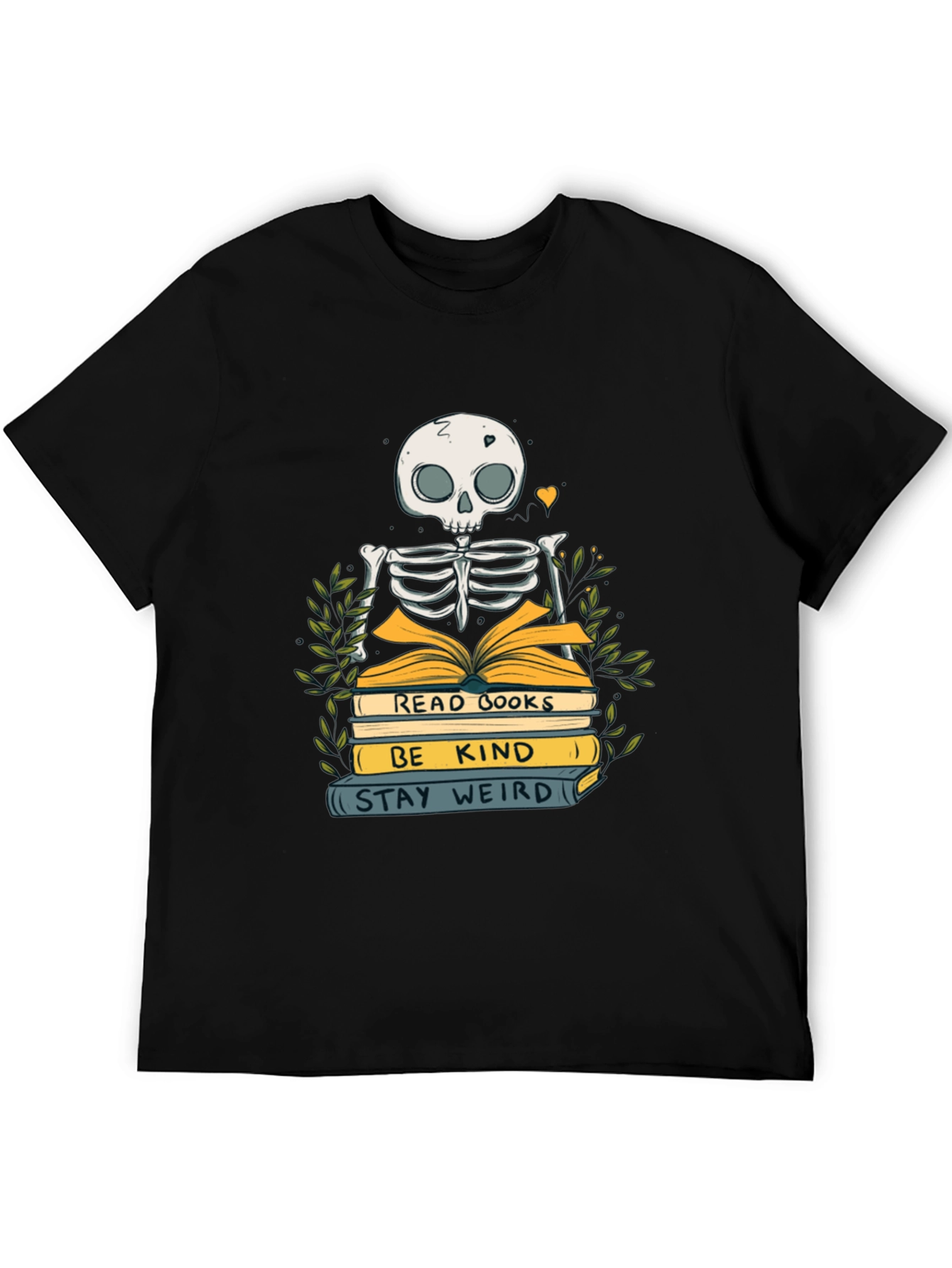 Skeleton Reading Books Graphic Tee - Stay Weird