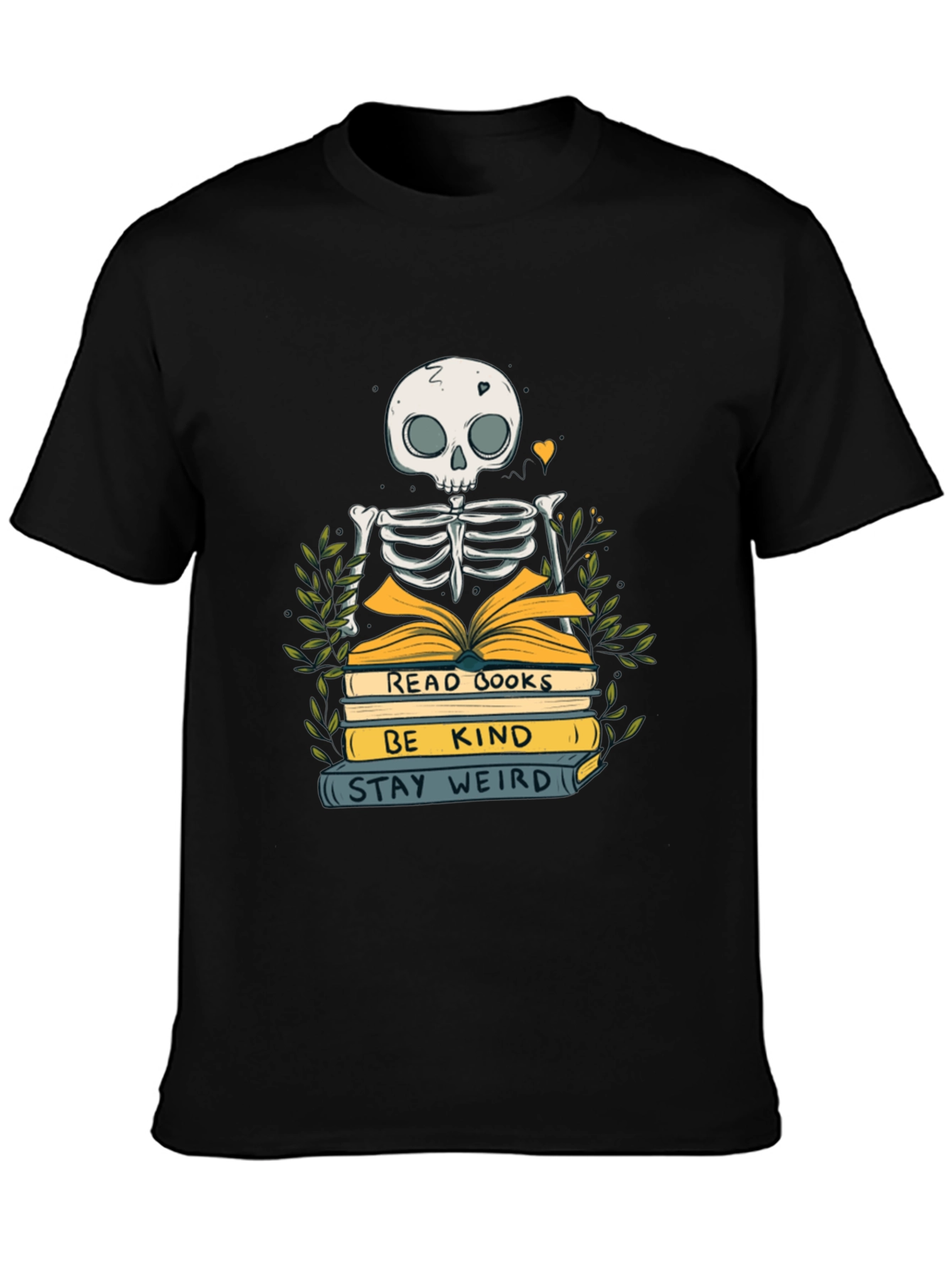 Skeleton Reading Books Graphic Tee - Stay Weird