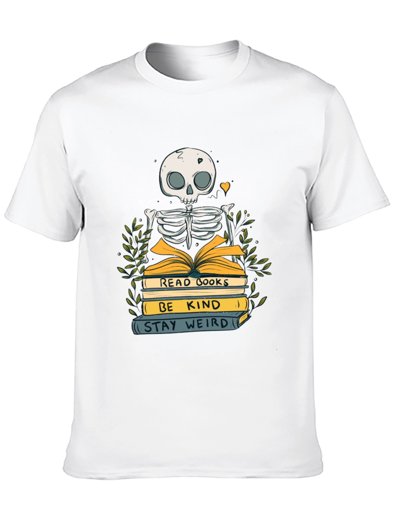 Skeleton Reading Books Graphic Tee - Stay Weird