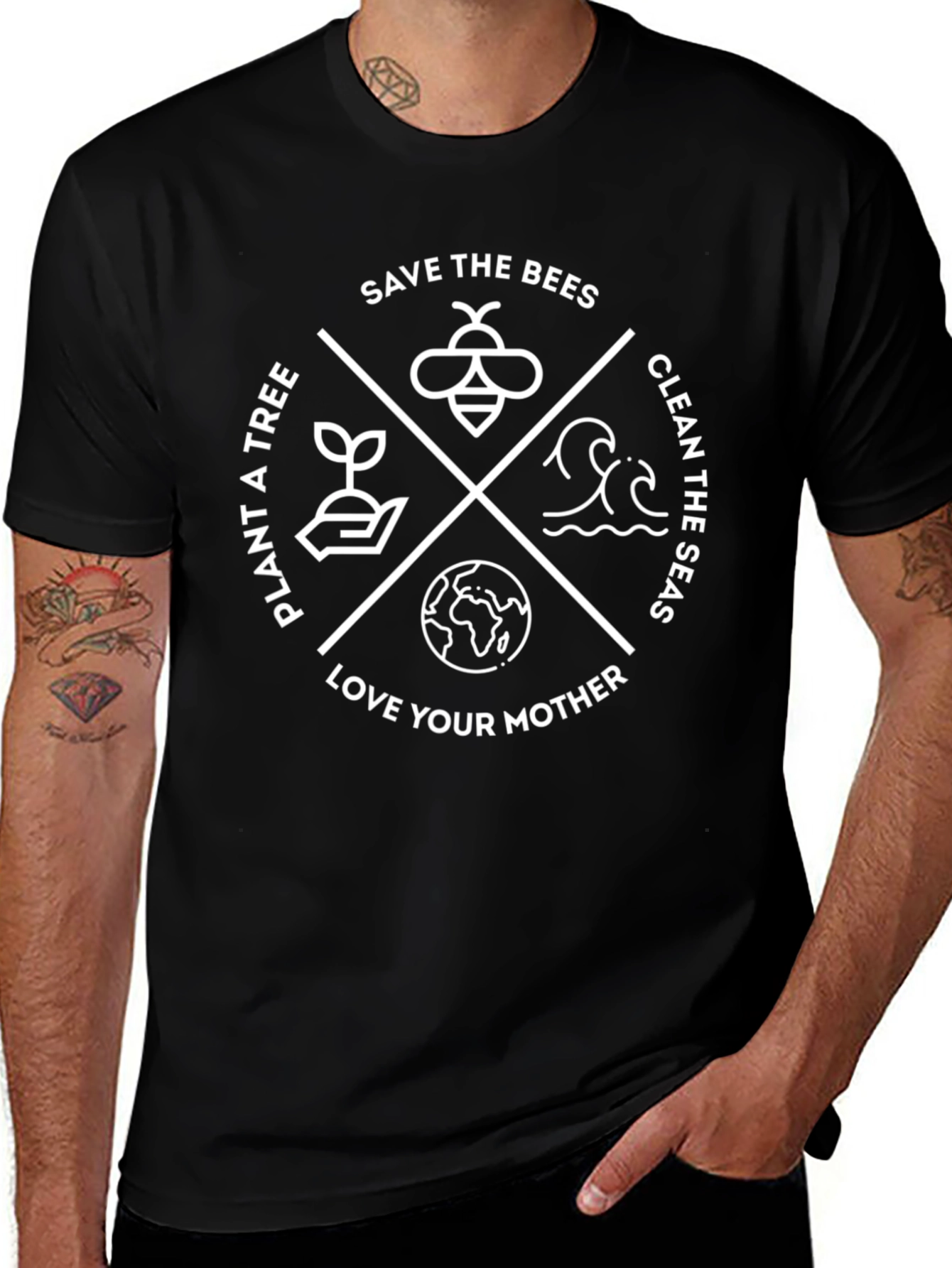 Eco-Friendly Black T-Shirt: Save Bees Plant Trees