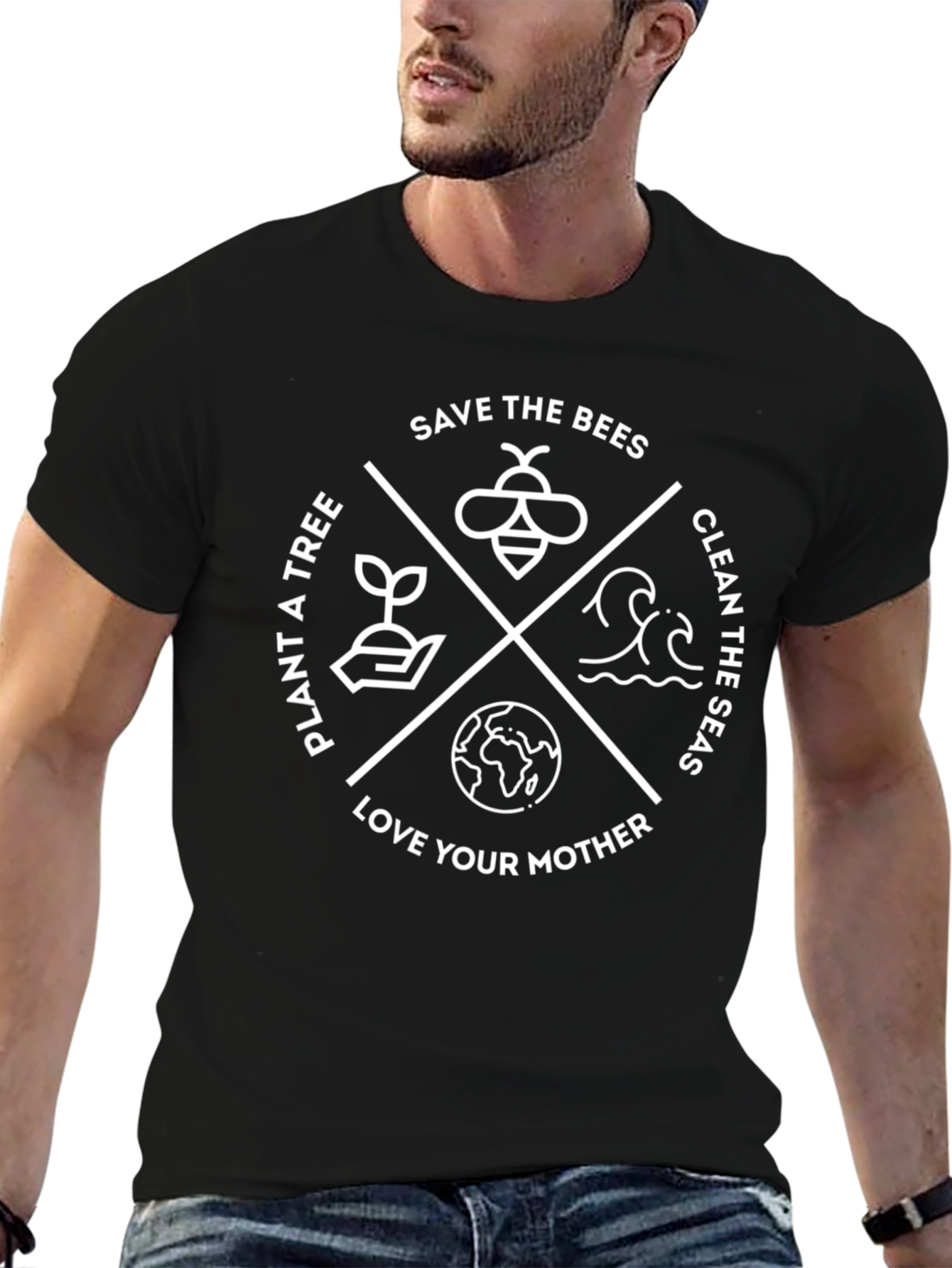 Eco-Friendly Black T-Shirt: Save Bees Plant Trees