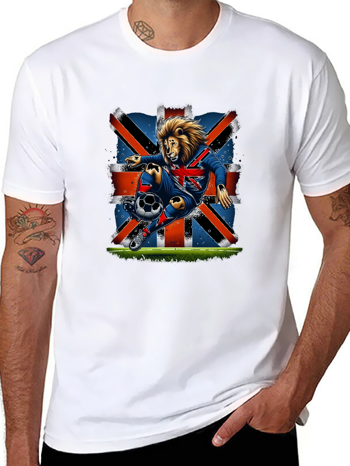 Lion Soccer UK Flag Graphic T-Shirt