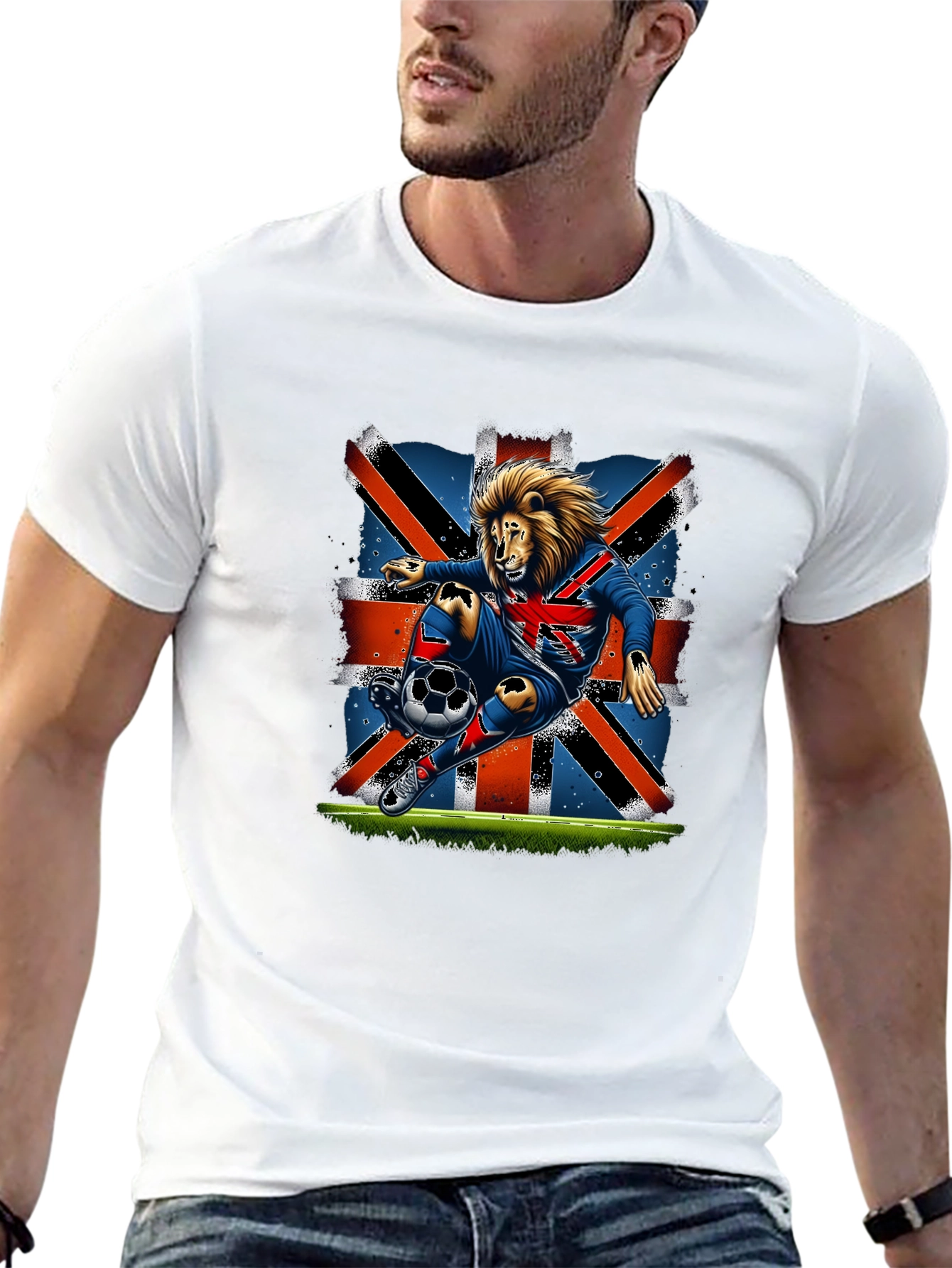 Lion Soccer UK Flag Graphic T-Shirt