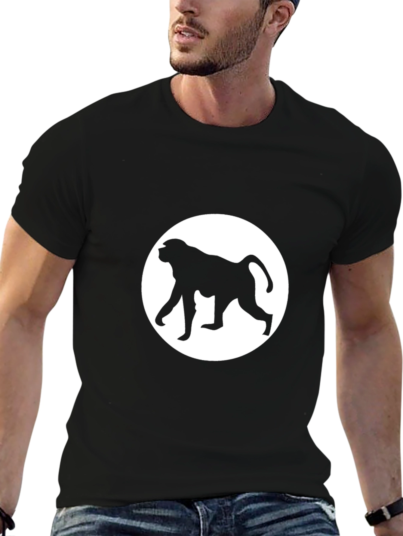 Baboon Silhouette Tee - Black Cotton Crew Neck