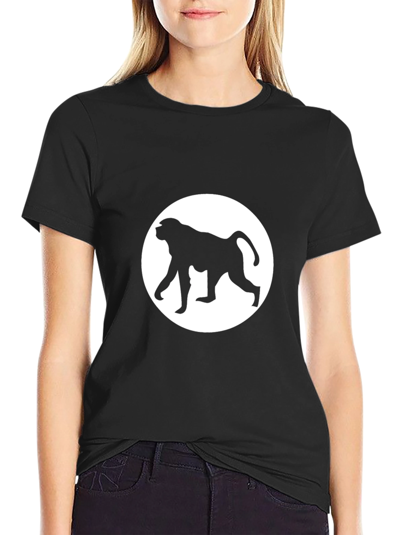 Baboon Silhouette Tee - Black Cotton Crew Neck